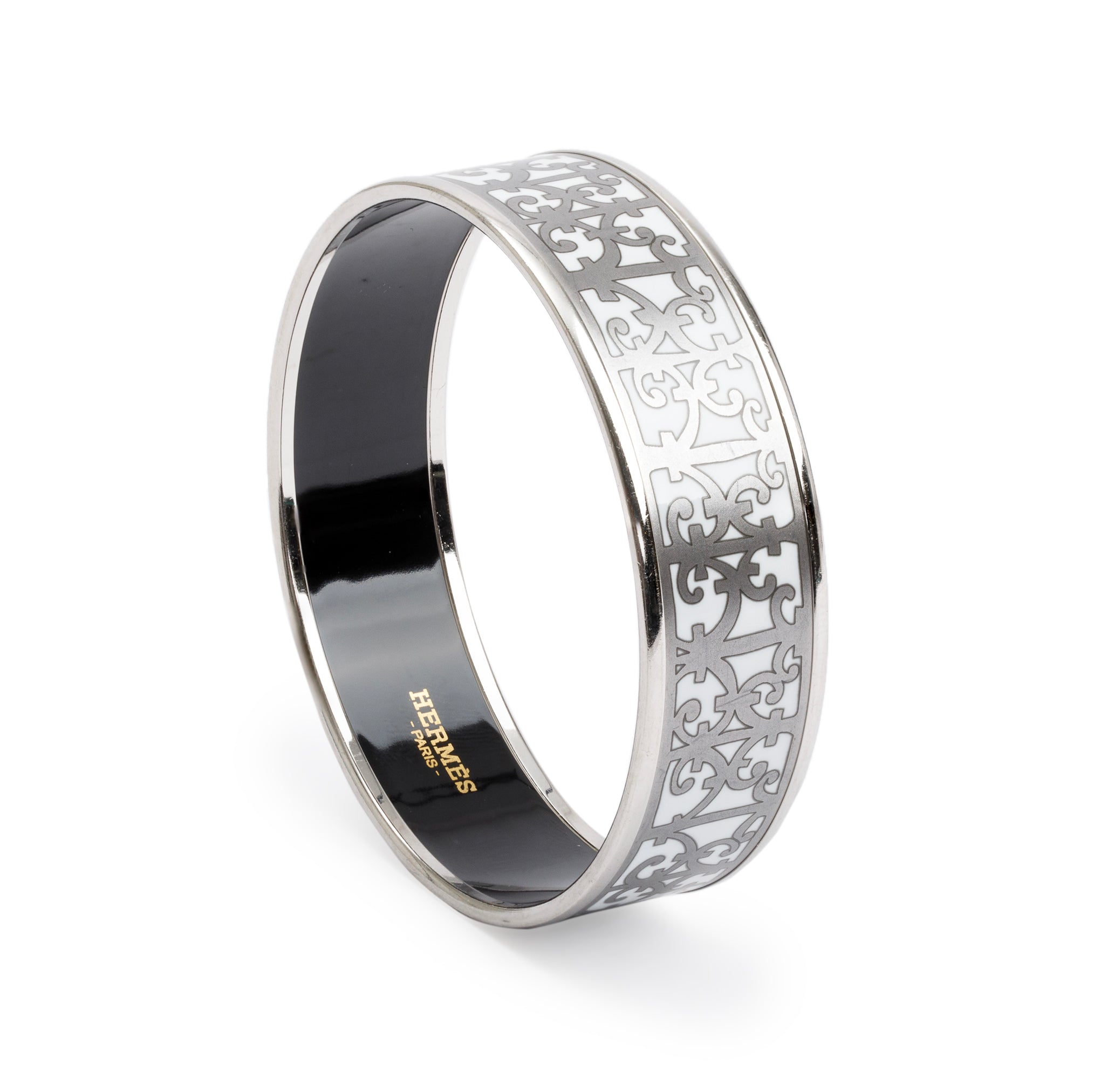Hermes Paladium-Plated 'Balcons Du Guadalquivir' Enamel Wide Bangle