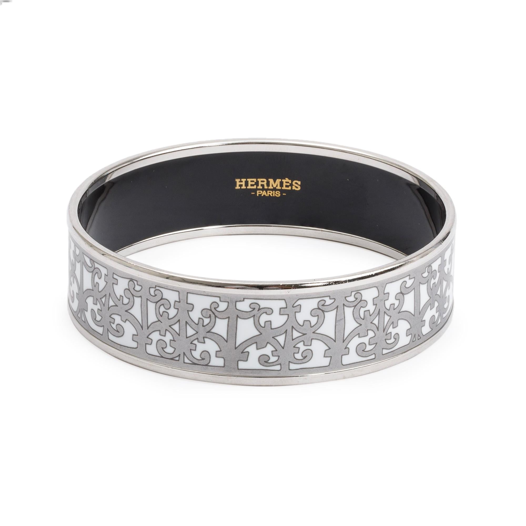 Hermes Paladium-Plated 'Balcons Du Guadalquivir' Enamel Wide Bangle