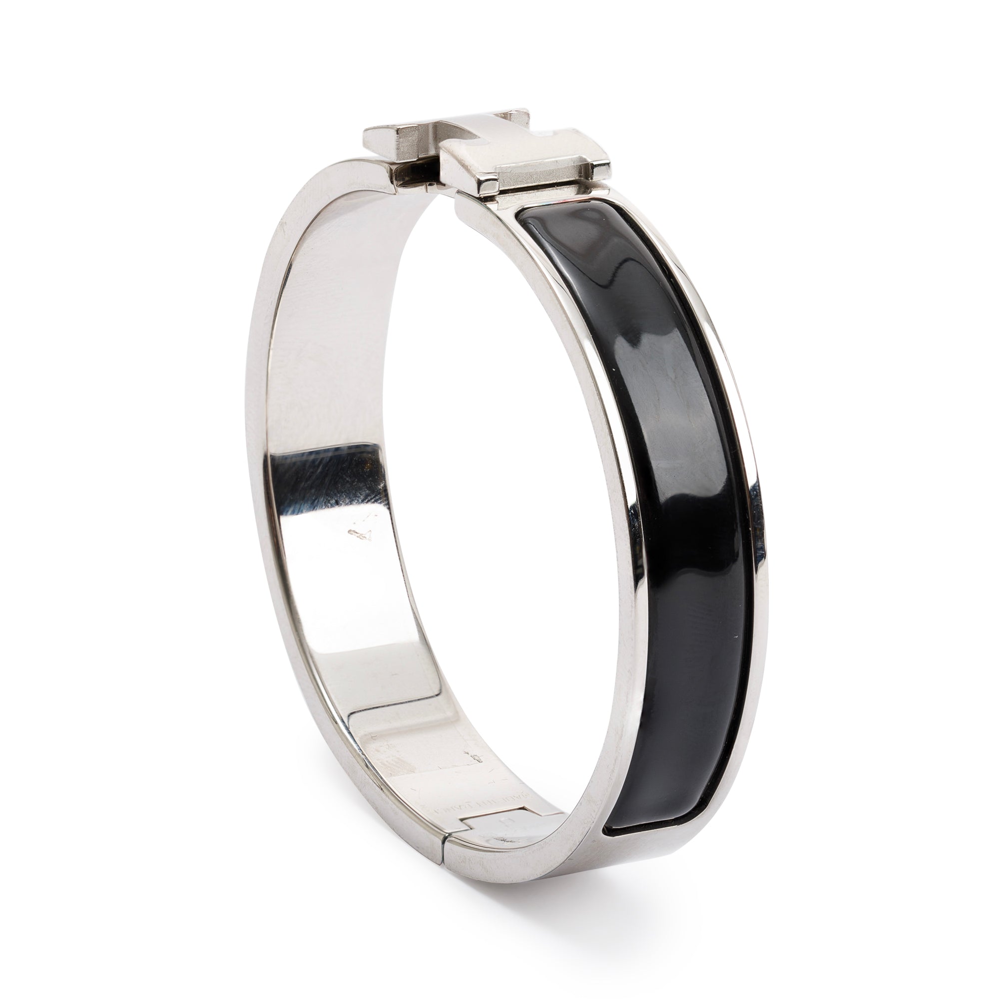 Hermes Paladium-Plated Black Enamel 12 MM Clic H Bracelet
