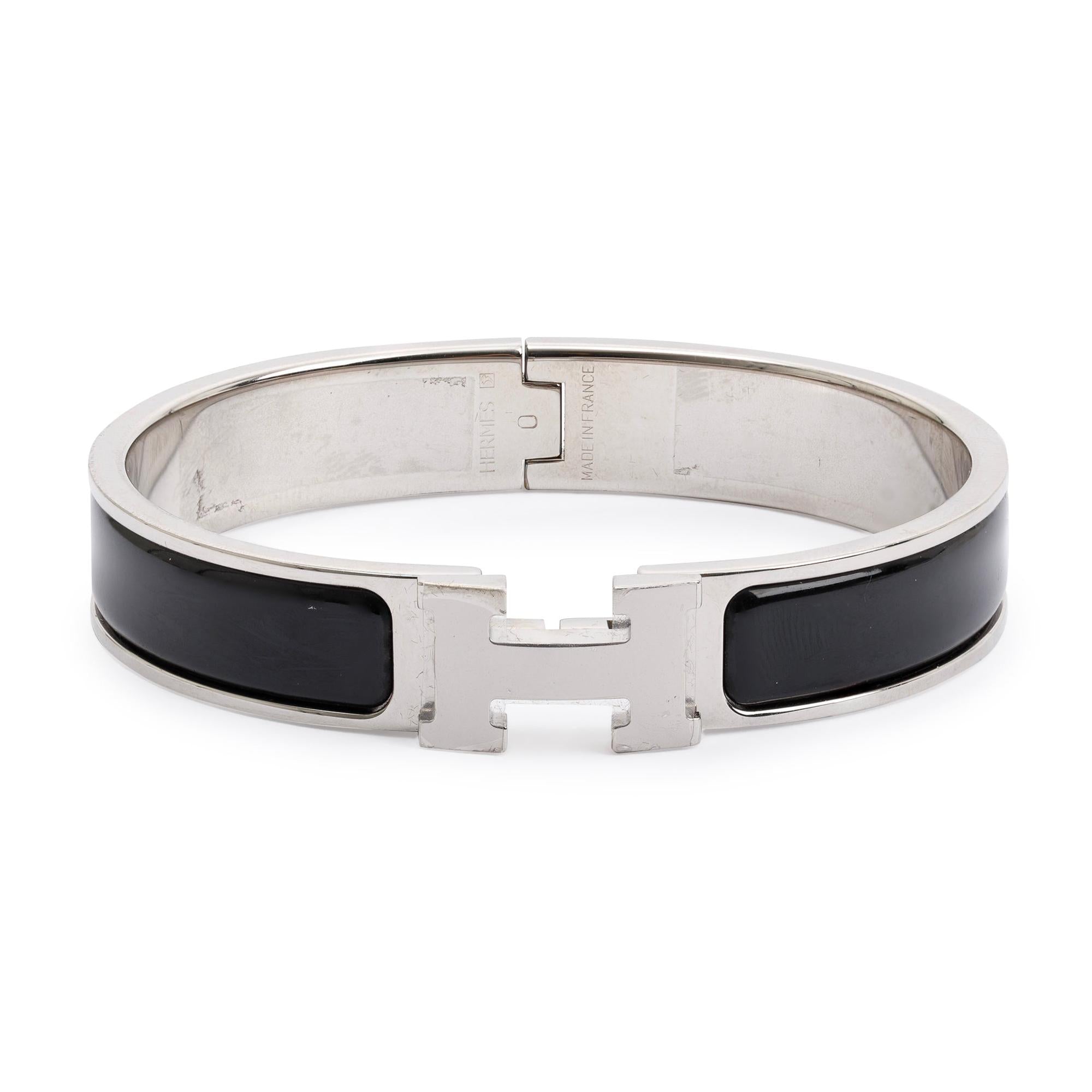 Hermes Paladium-Plated Black Enamel 12 MM Clic H Bracelet