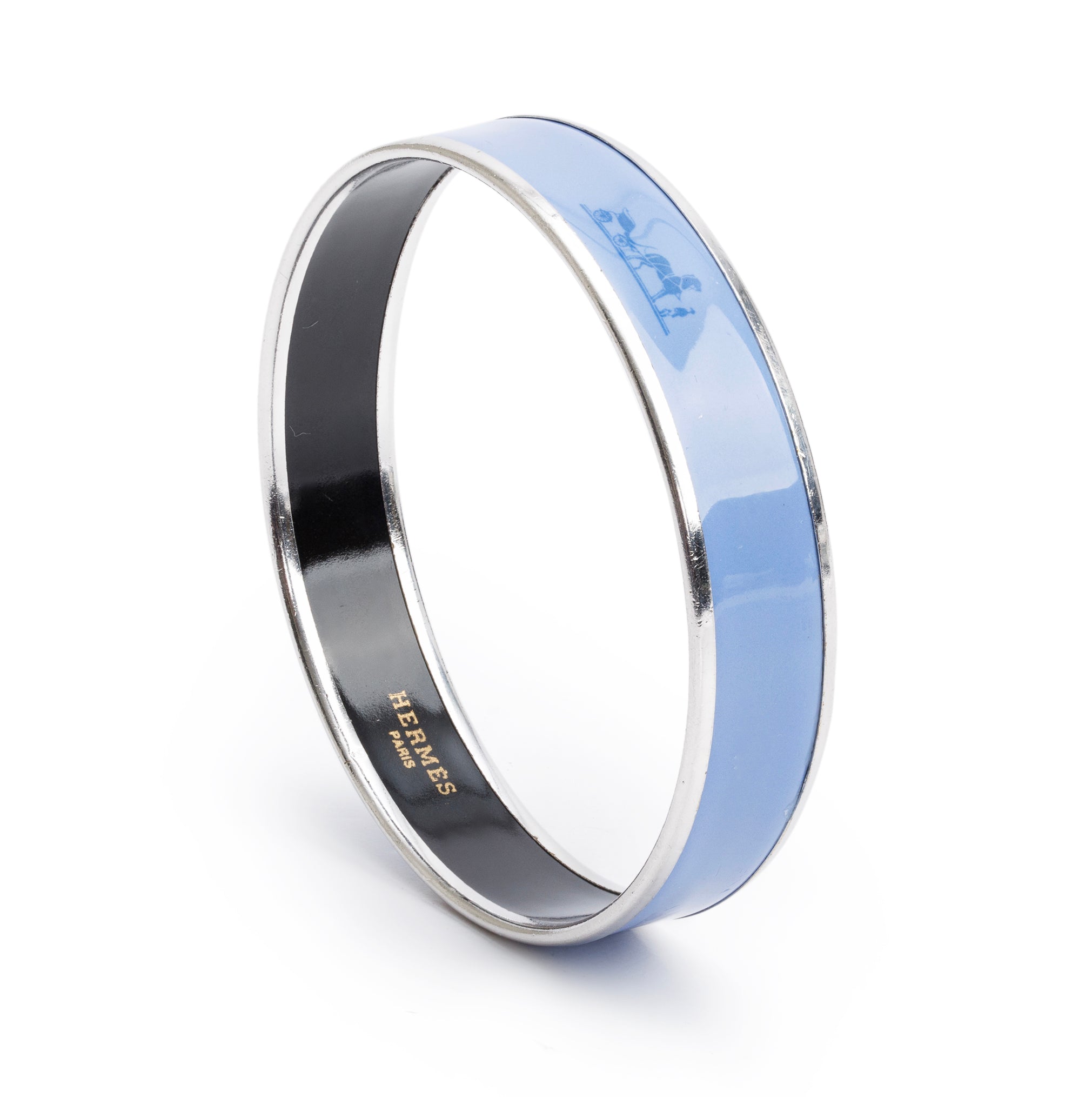 Hermes Paladium-Plated Calèche Purple Enamel Bangle