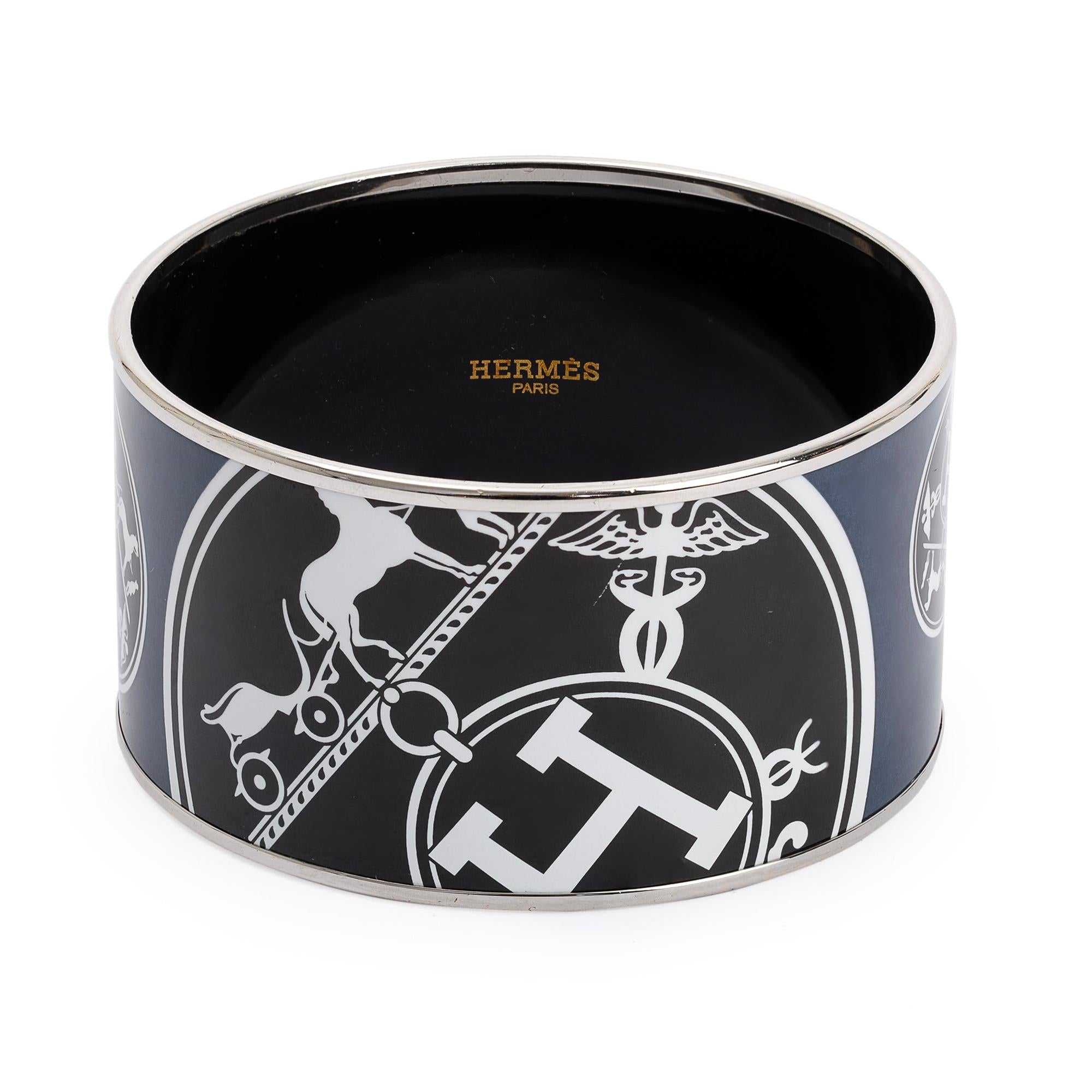Hermes Paladium-Plated Confettis d'Ex Libris Enamel Extra Wide Bangle