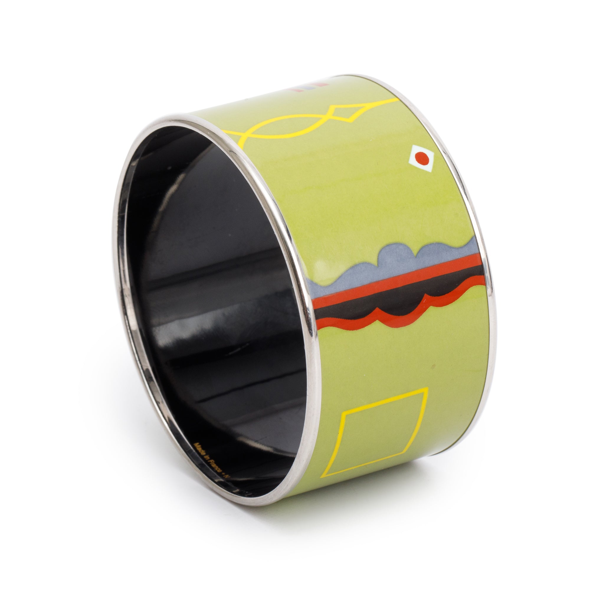 Hermes Paladium-Plated Green Enamel Extra Wide Bangle
