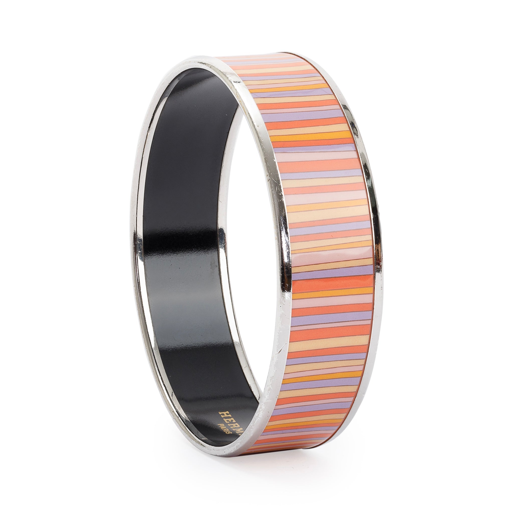 Hermes Paladium-Plated Multicolor Striped Enamel Wide Bangle