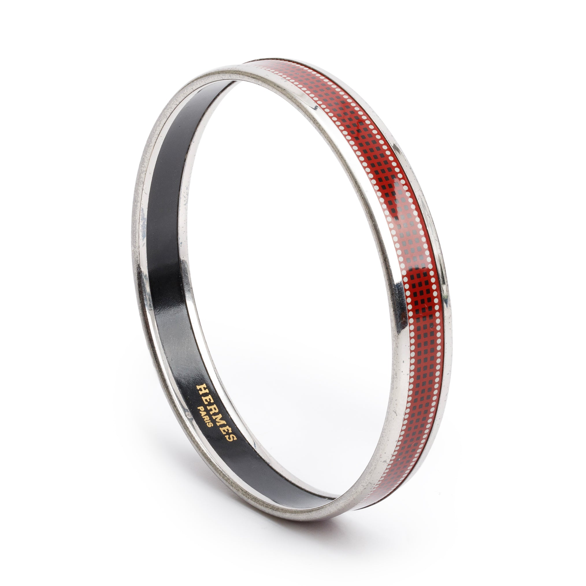 Hermes Paladium-Plated Red Enamel Narrow Bangle