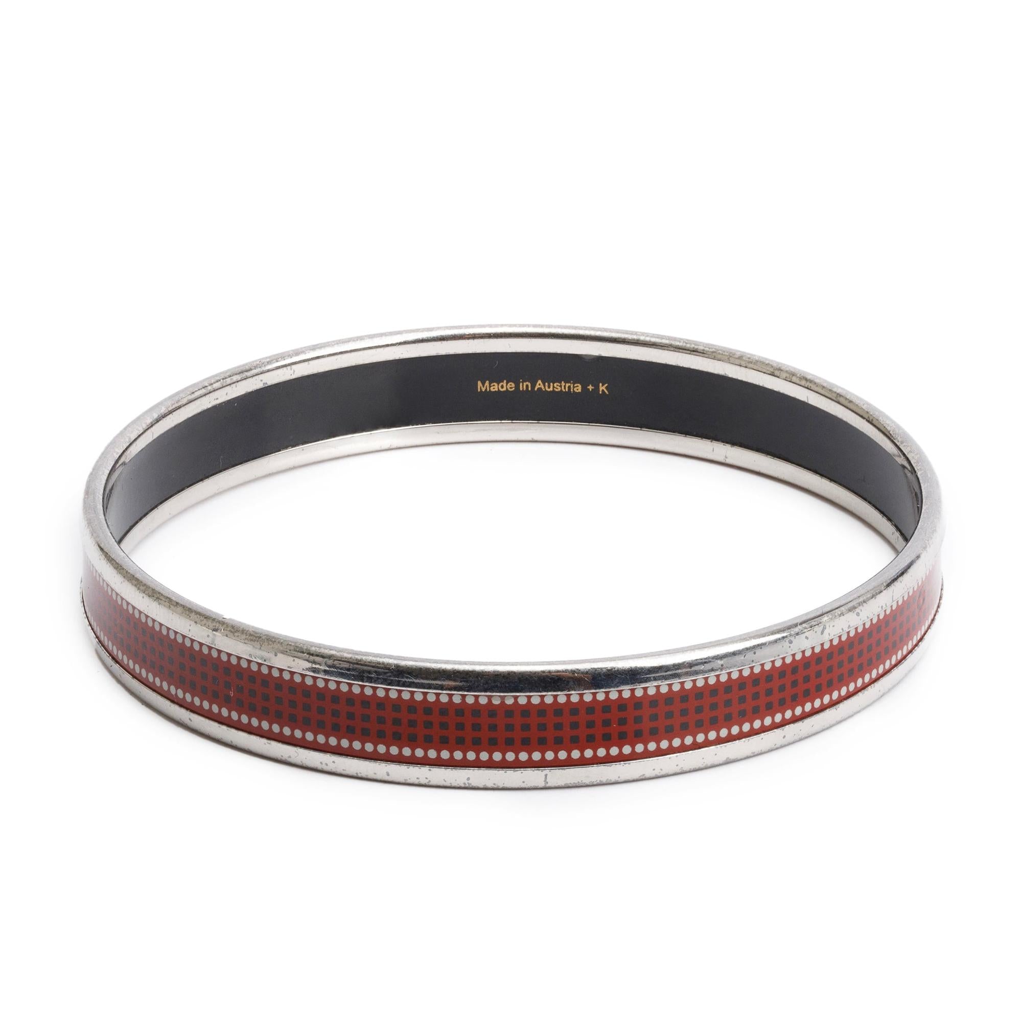 Hermes Paladium-Plated Red Enamel Narrow Bangle