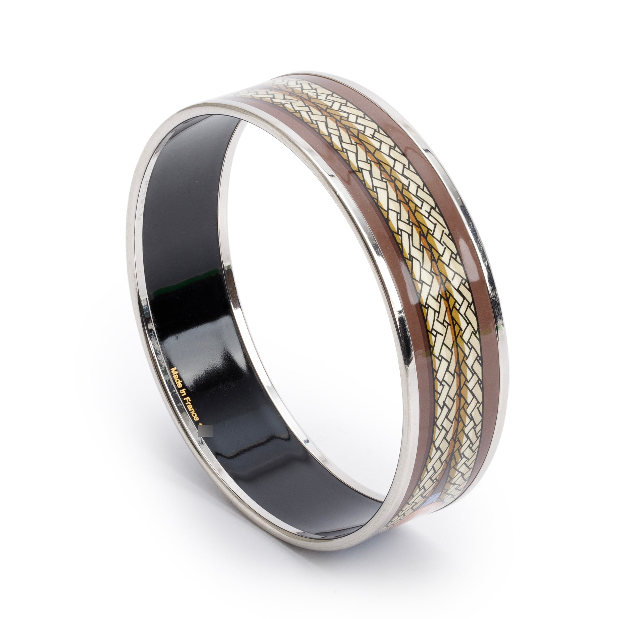Hermes Paladium-Plated Rope Print Enamel Wide Bangle