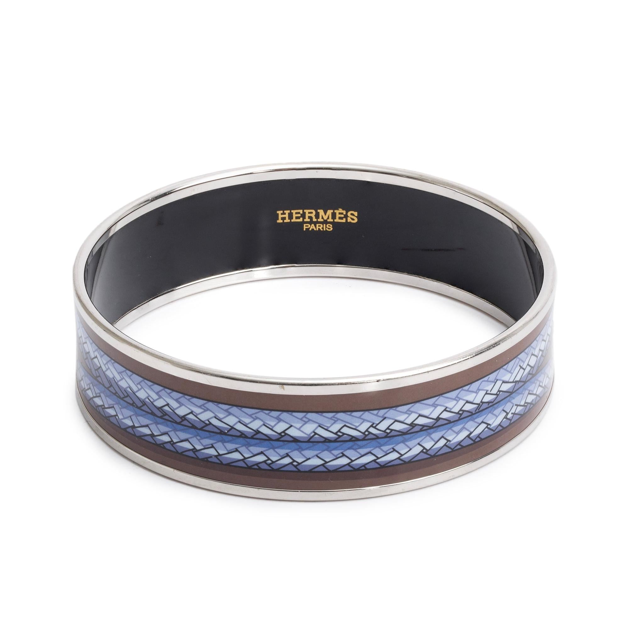 Hermes Paladium-Plated Rope Print Enamel Wide Bangle