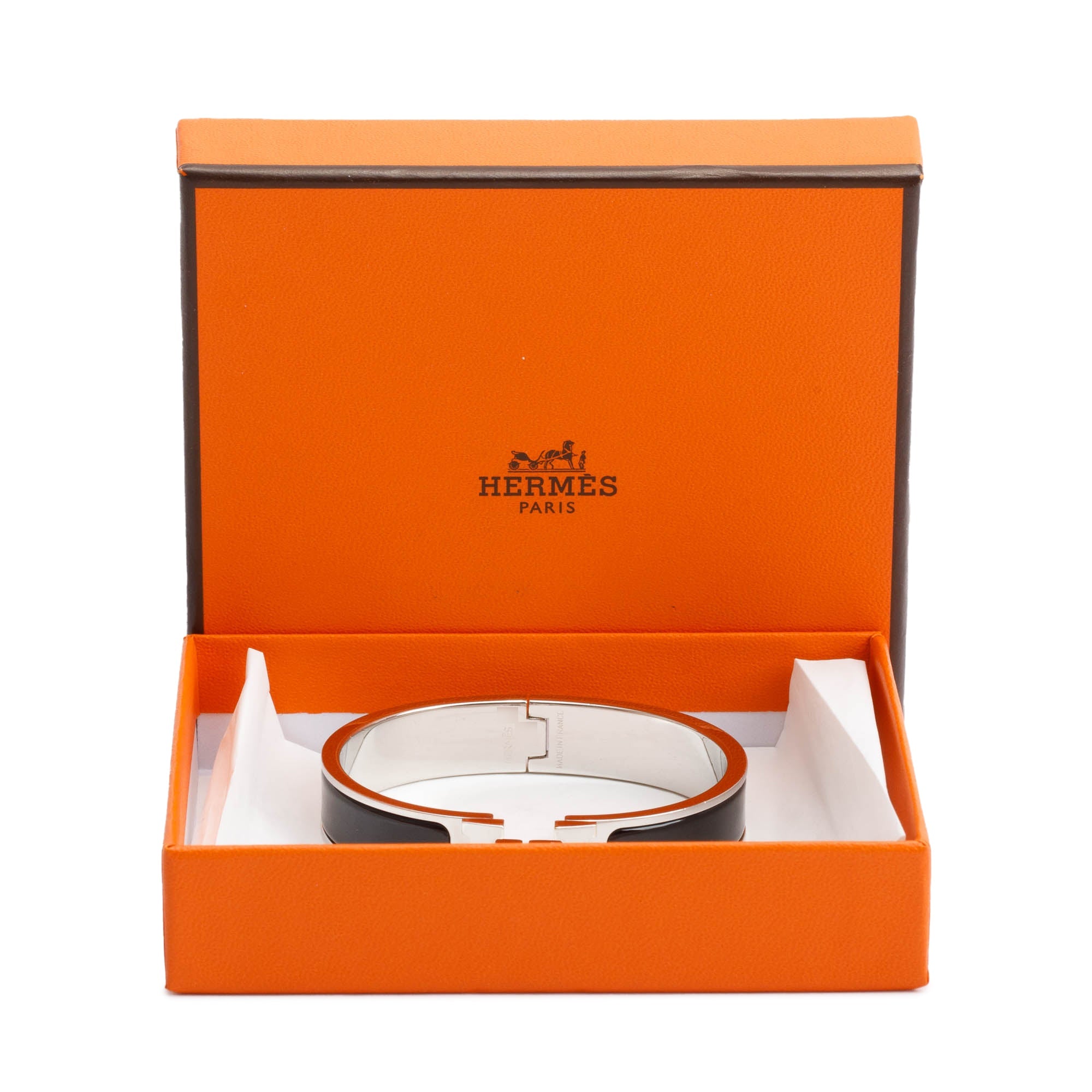 Hermes Palladium Plated Black Enamel 12 MM Clic H Bracelet w/ Box