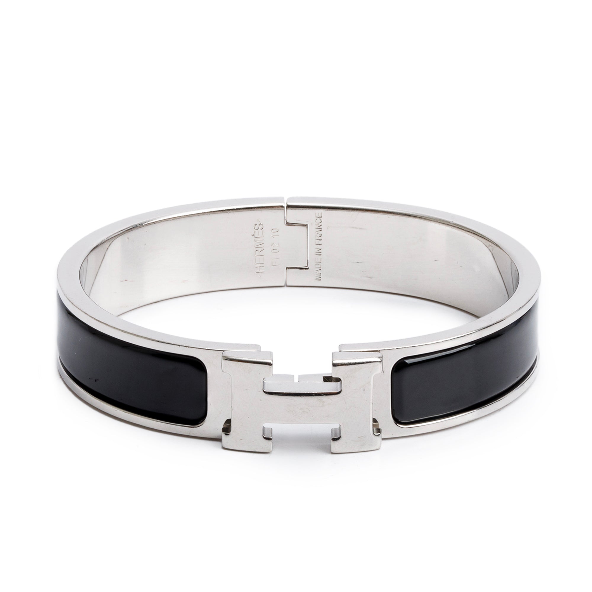 Hermes Palladium Plated Black Enamel 12 MM Clic H Bracelet