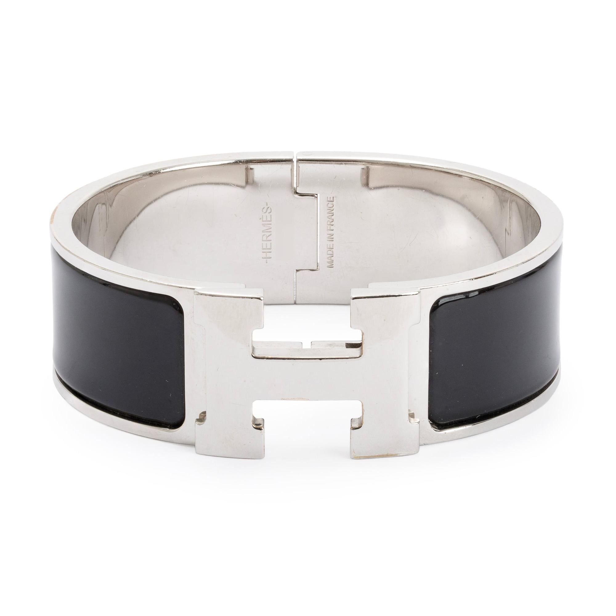 Hermes Palladium-Plated Black Enamel Clic Clac H Bracelet