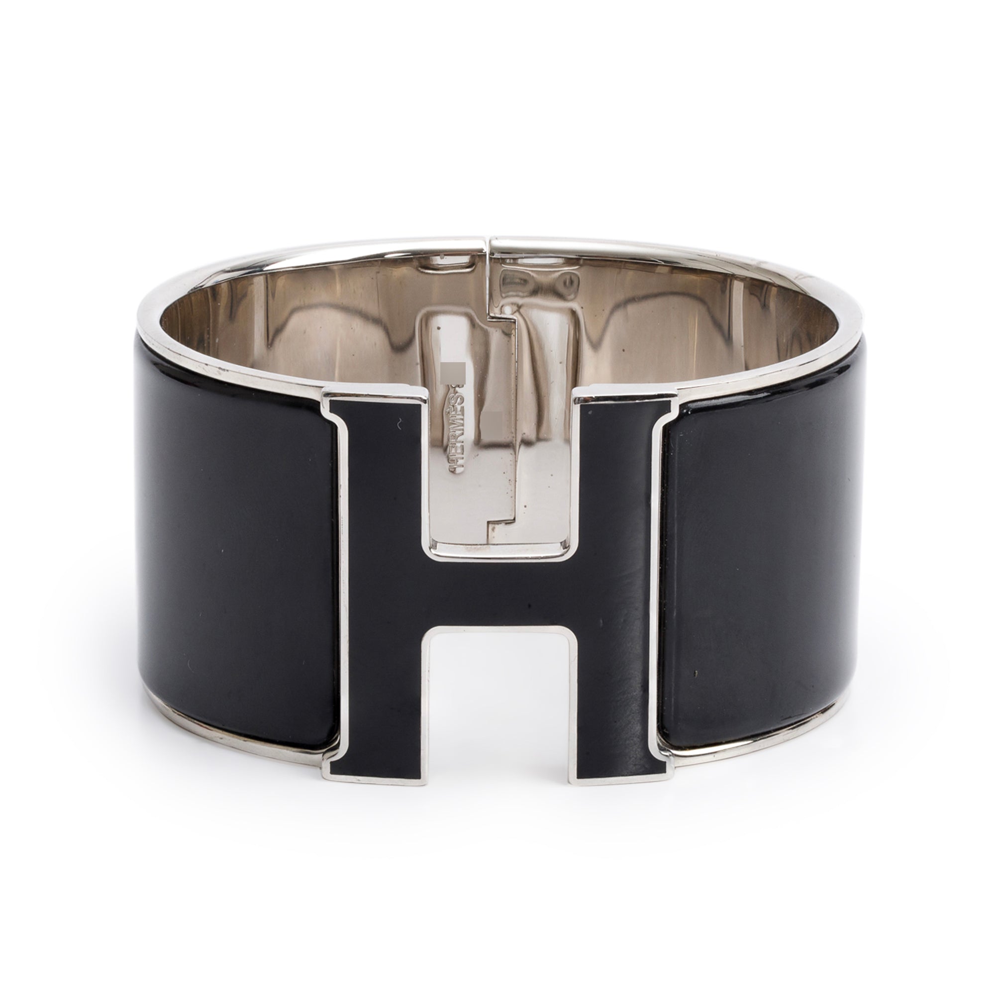 Hermes Palladium-Plated Black Enamel Clic H XL Bracelet
