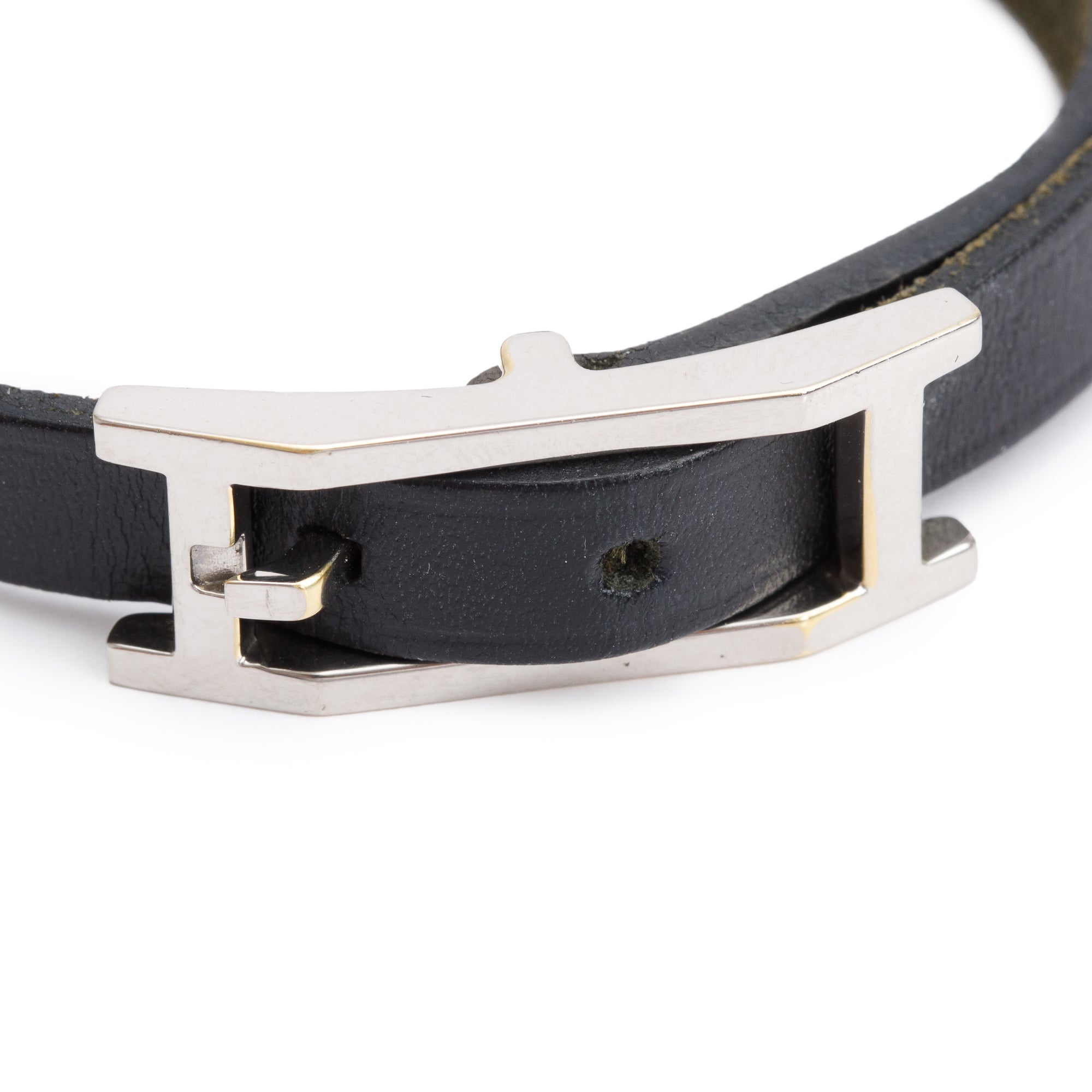 Hermes Palladium Plated Black Leather Behapi Bracelet