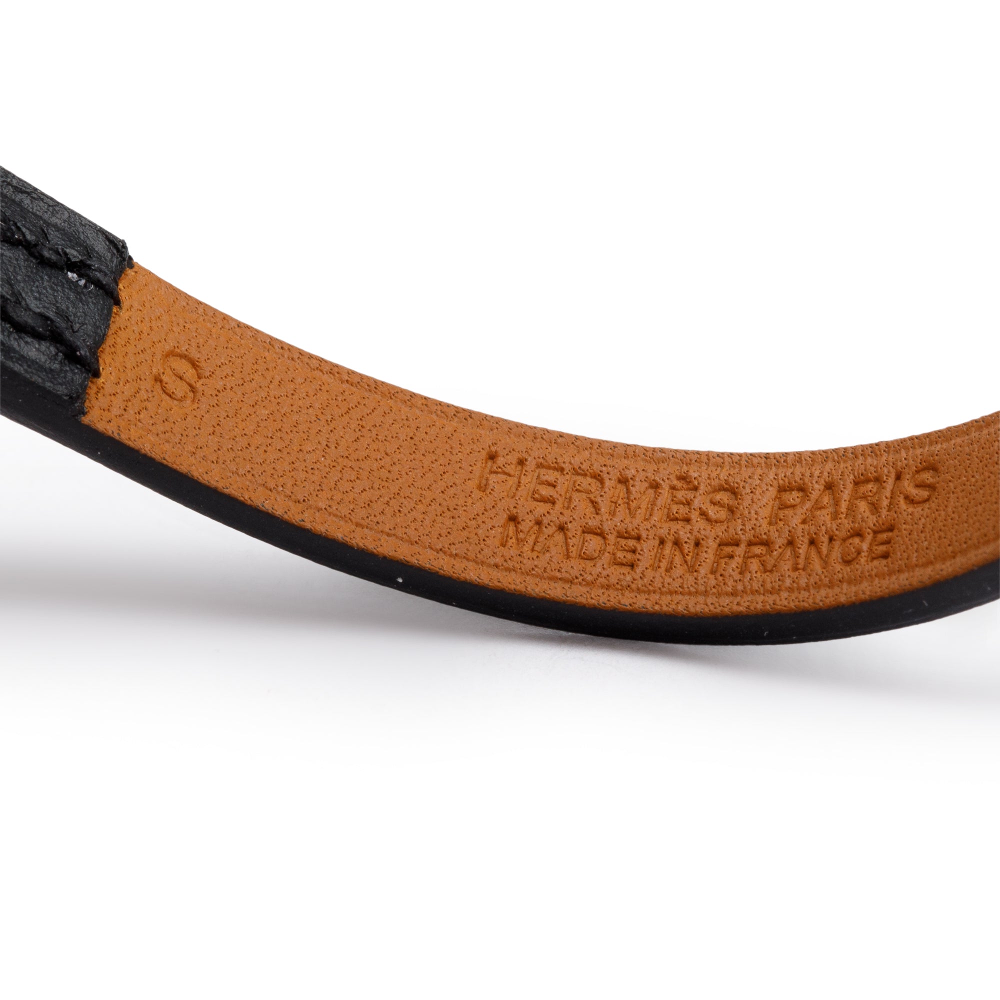 Hermes Palladium Plated Black Leather Rivale Mini Bracelet w/ Box