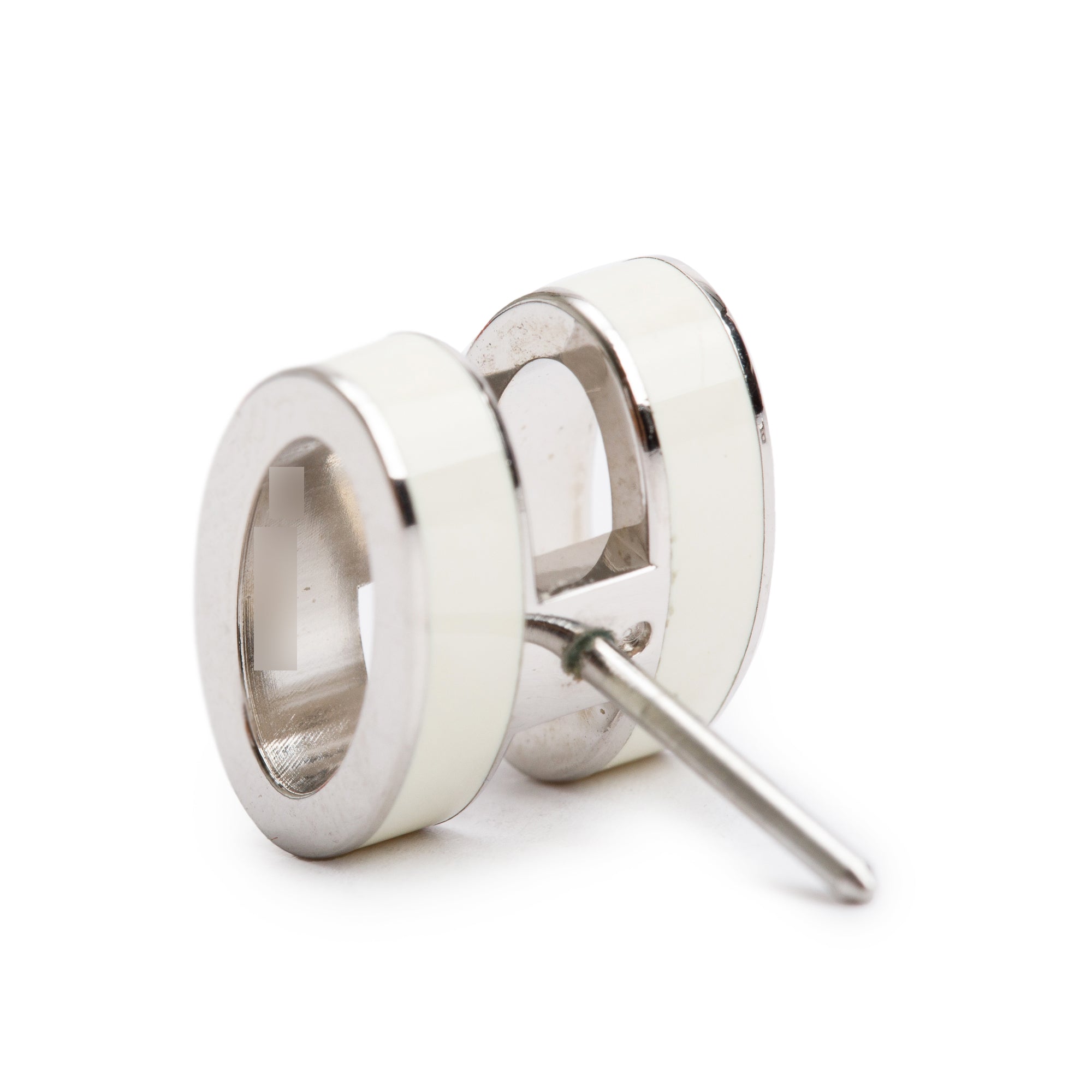 Hermes Palladium Plated Blanc Lacquered Pop H Earrings w/ Box