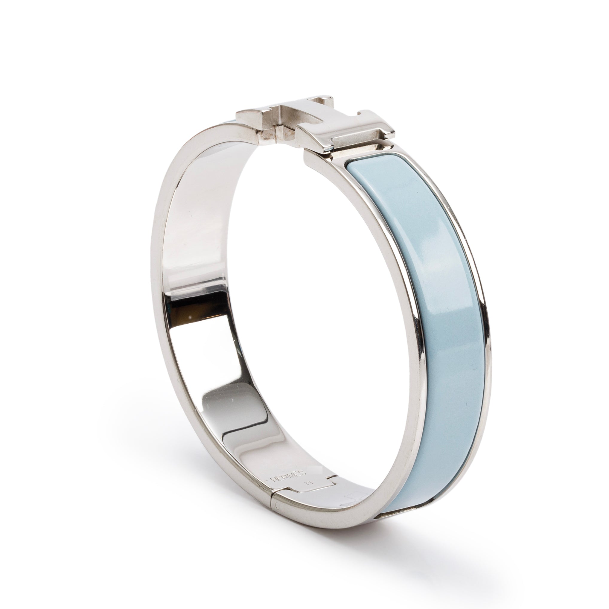 Hermes Palladium Plated Bleu Ciel Enamel 12 MM Clic H Bracelet