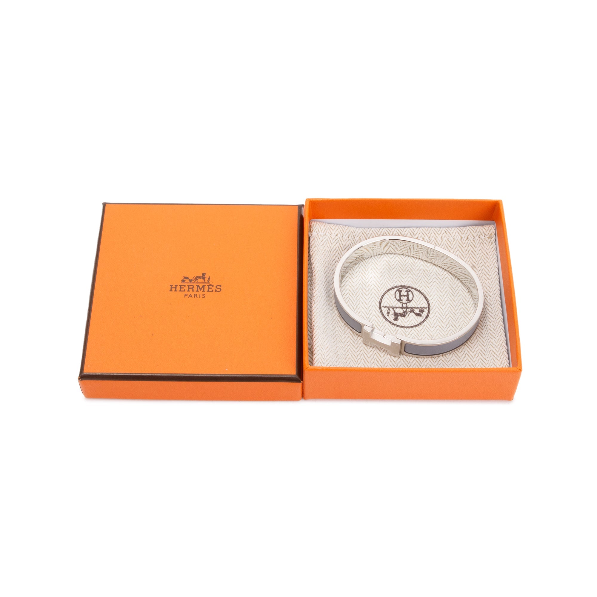 Hermes Palladium Plated Bleu Lin Mat Enamel 12 MM Clic HH Bracelet w/ Box