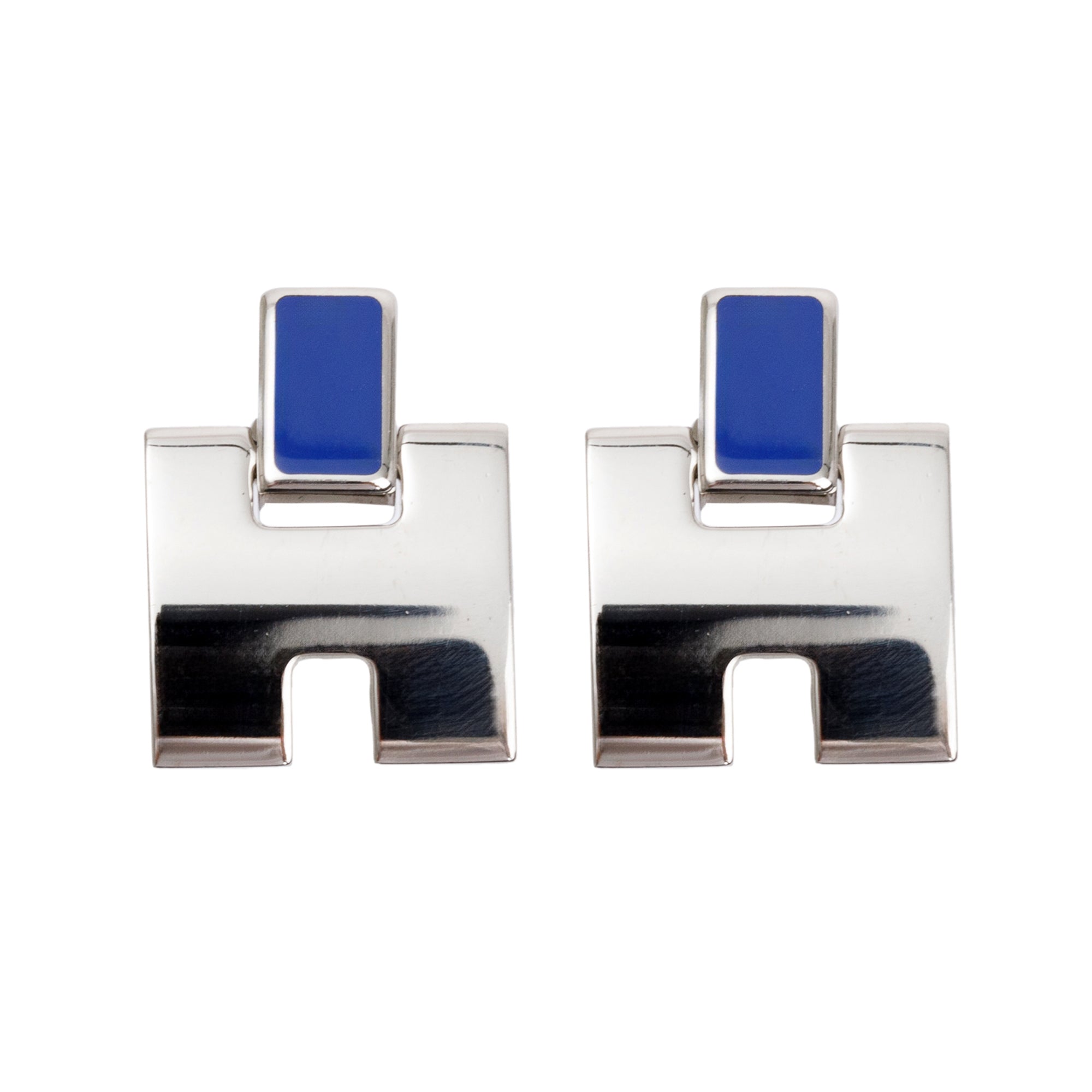 Hermes Palladium Plated Blue Lacquered Eileen Earrings