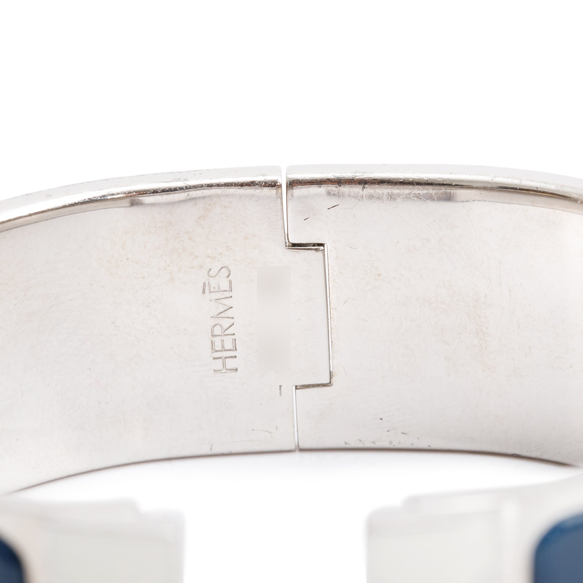 Hermes Palladium-Plated Blue & White Enamel Clic Clac H Bracelet