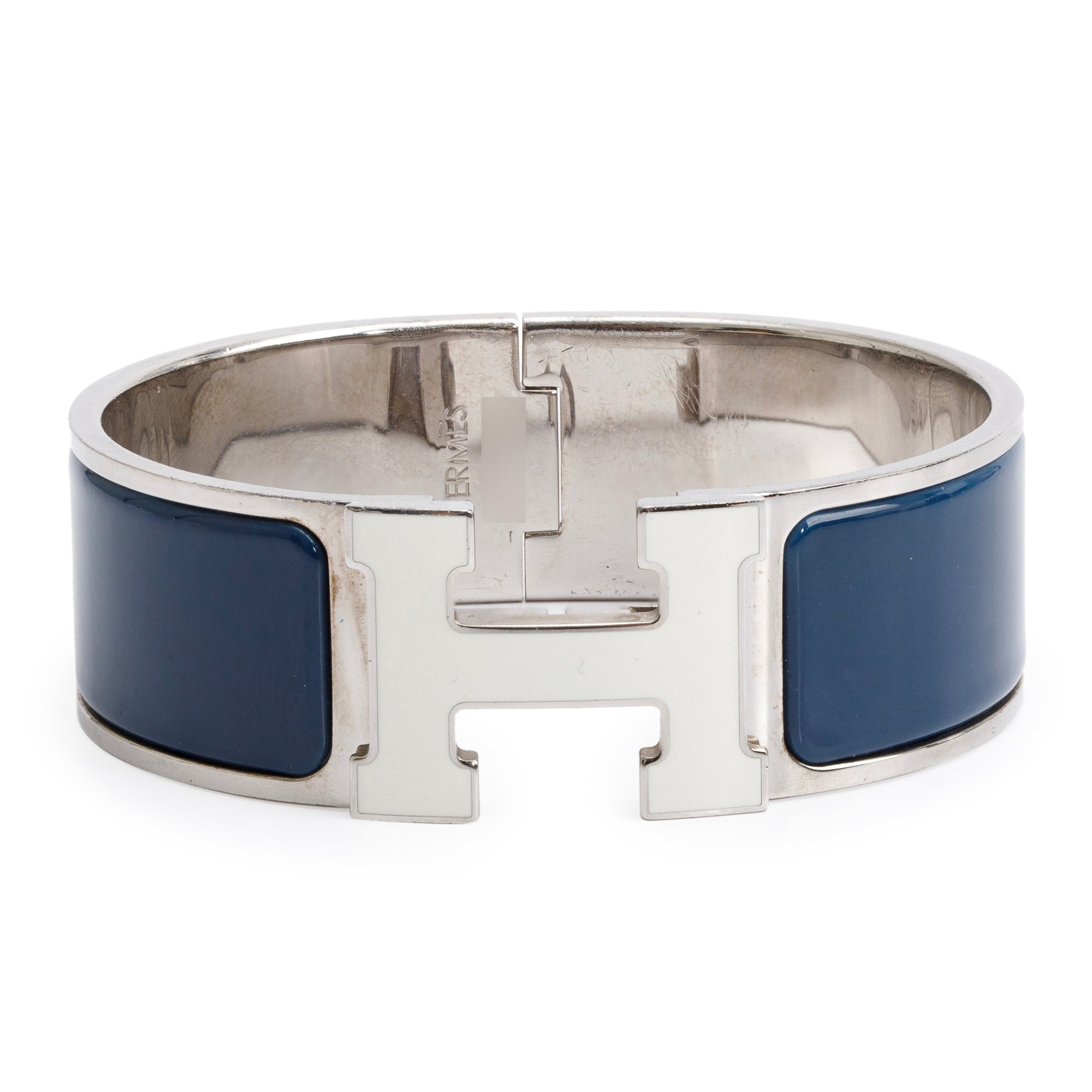 Hermes Palladium-Plated Blue & White Enamel Clic Clac H Bracelet