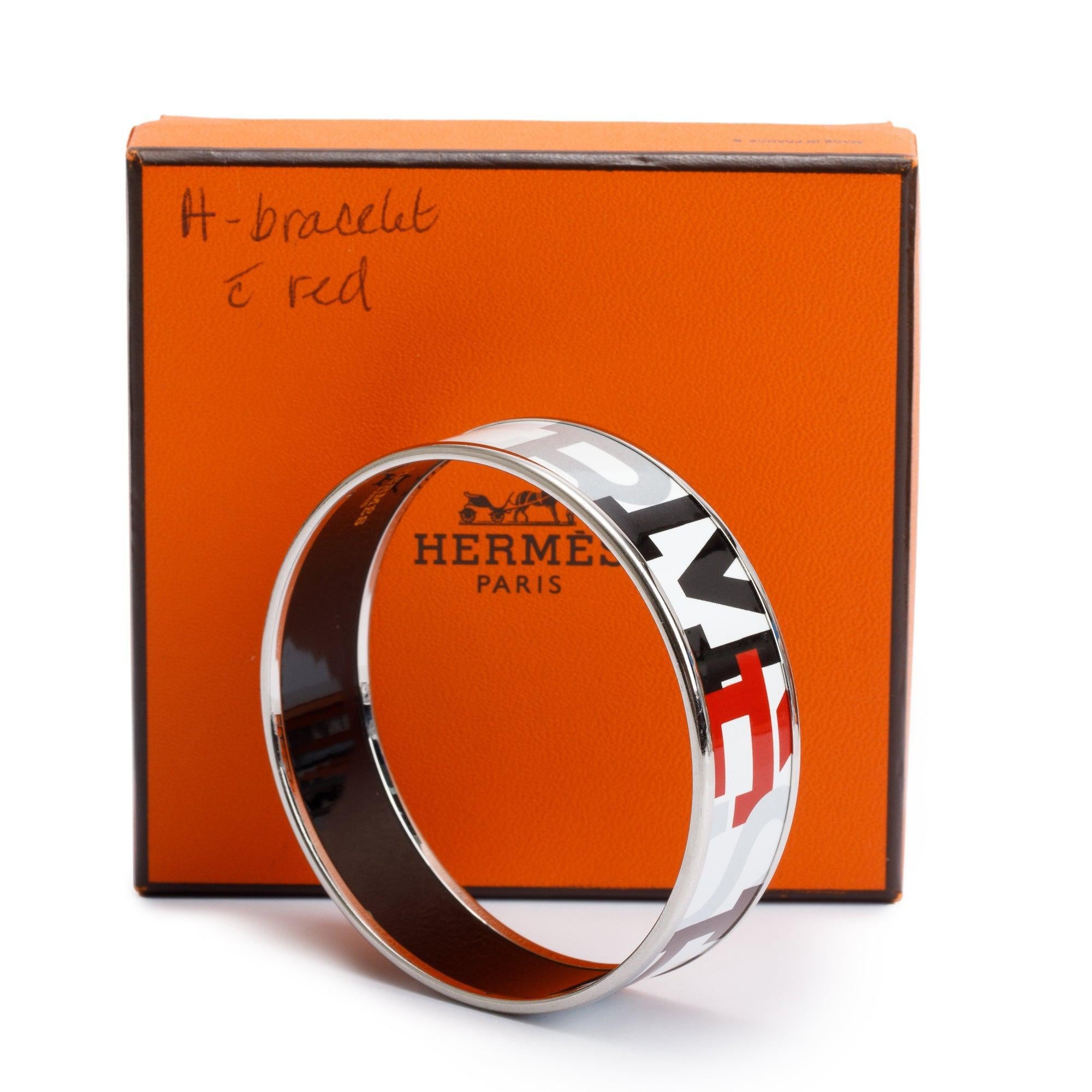 Hermes Palladium-Plated Enamel Wide Bangle w/ Box