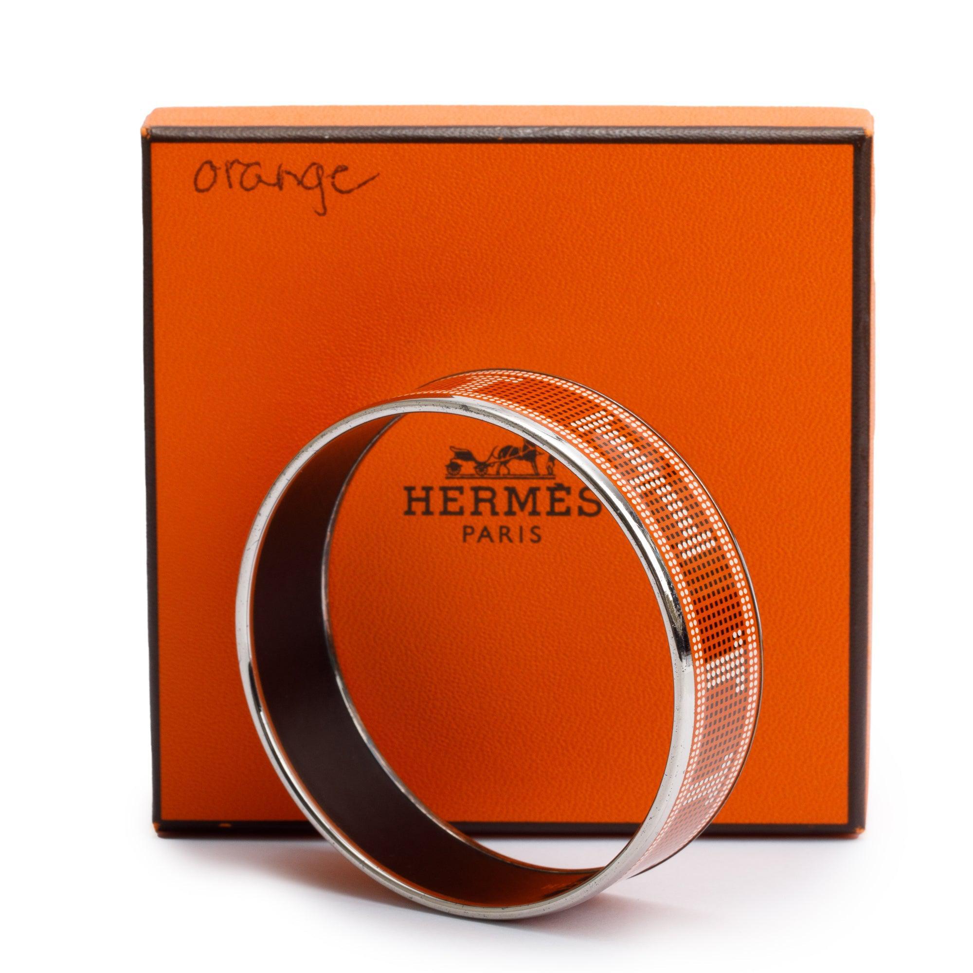 Hermes Palladium-Plated Enamel Wide Bangle w/ Box