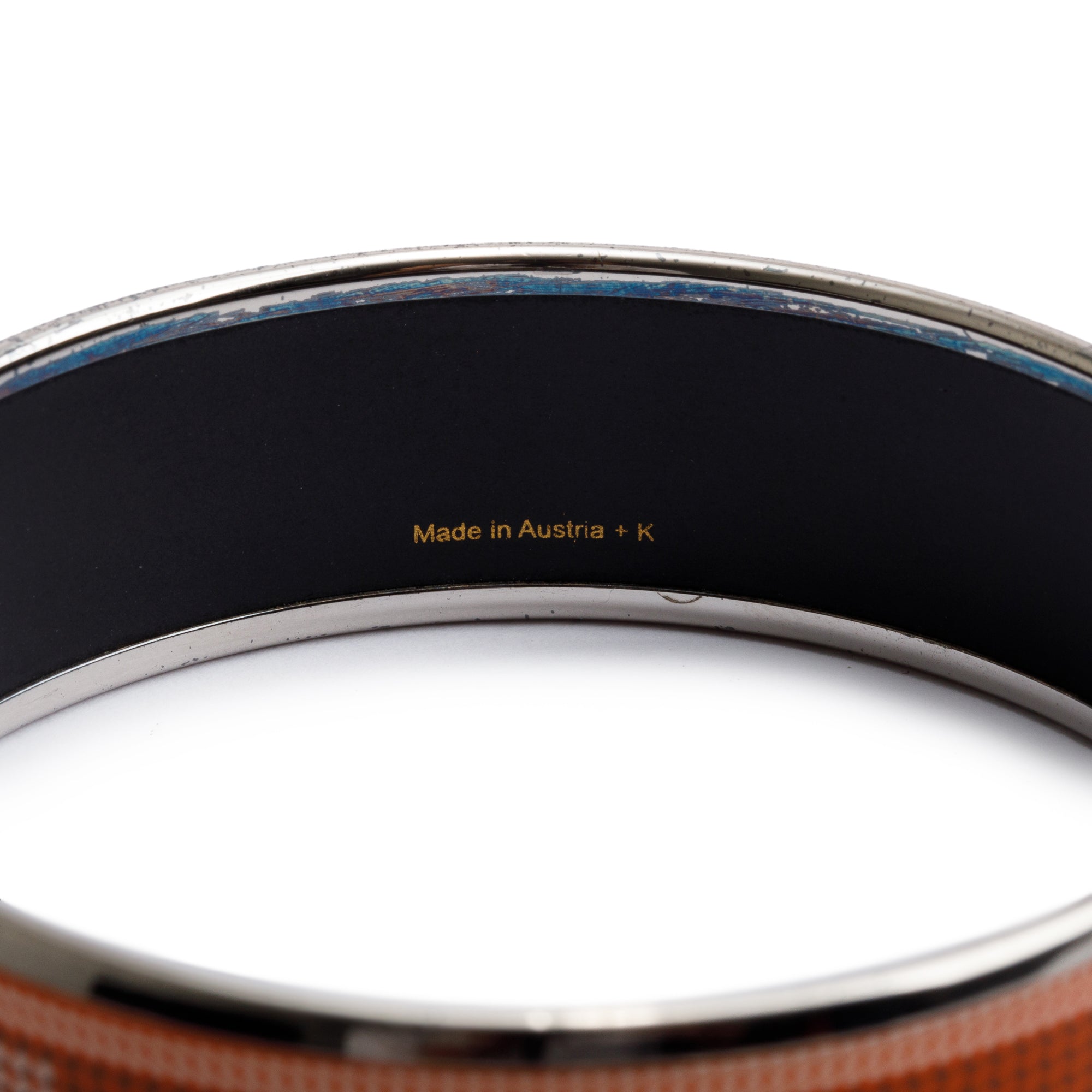 Hermes Palladium-Plated Enamel Wide Bangle w/ Box