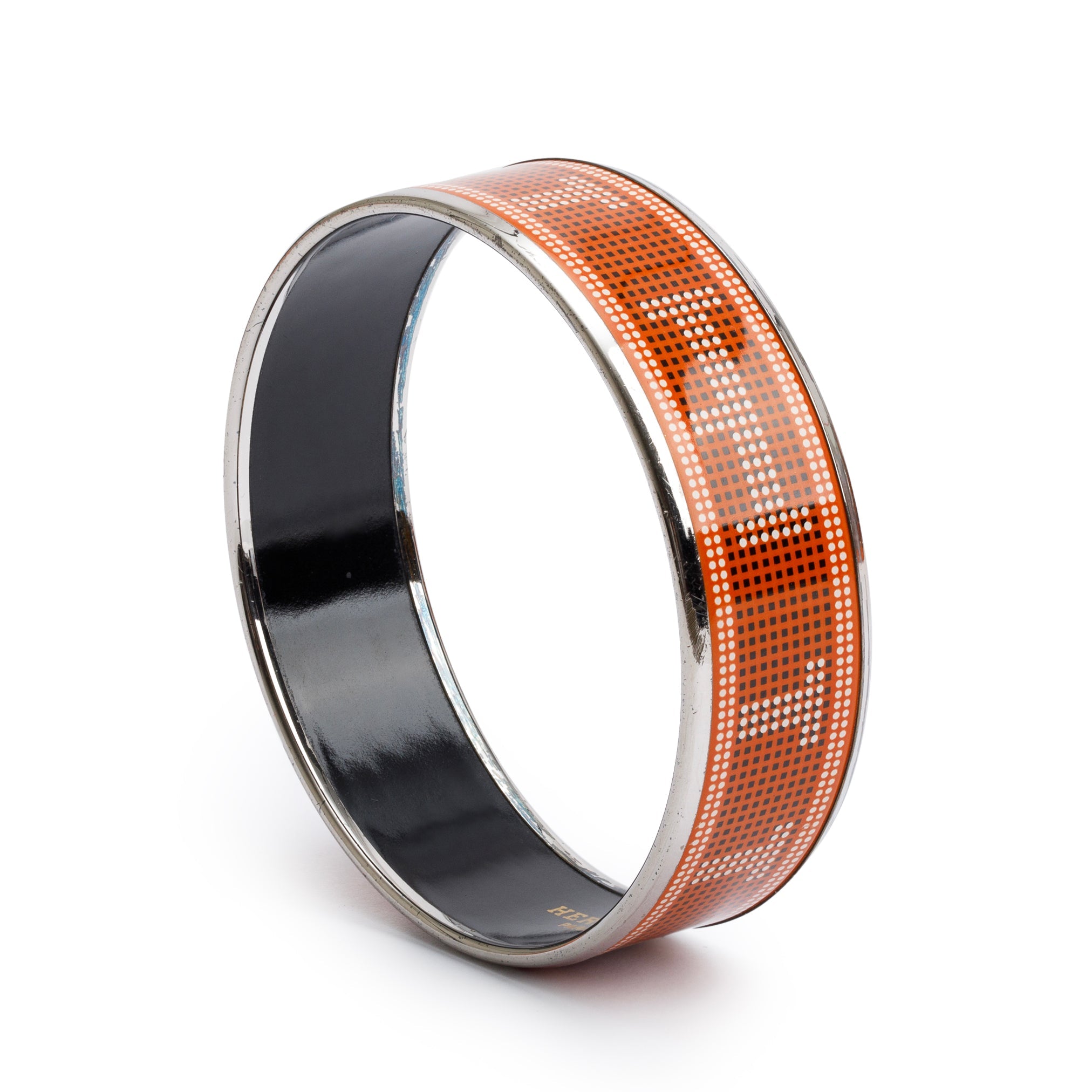 Hermes Palladium-Plated Enamel Wide Bangle w/ Box