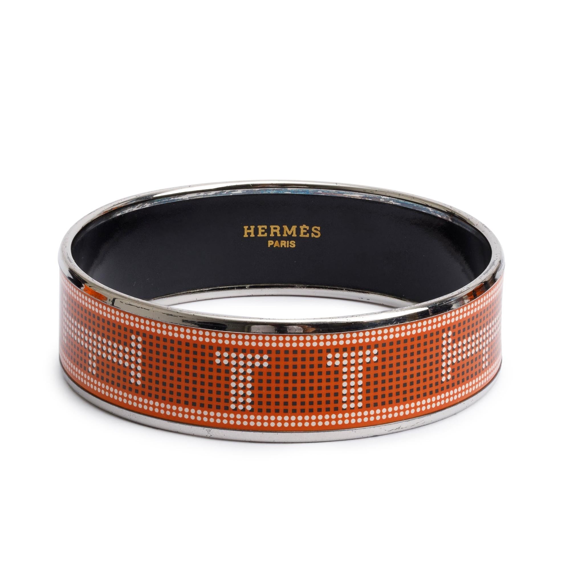 Hermes Palladium-Plated Enamel Wide Bangle w/ Box