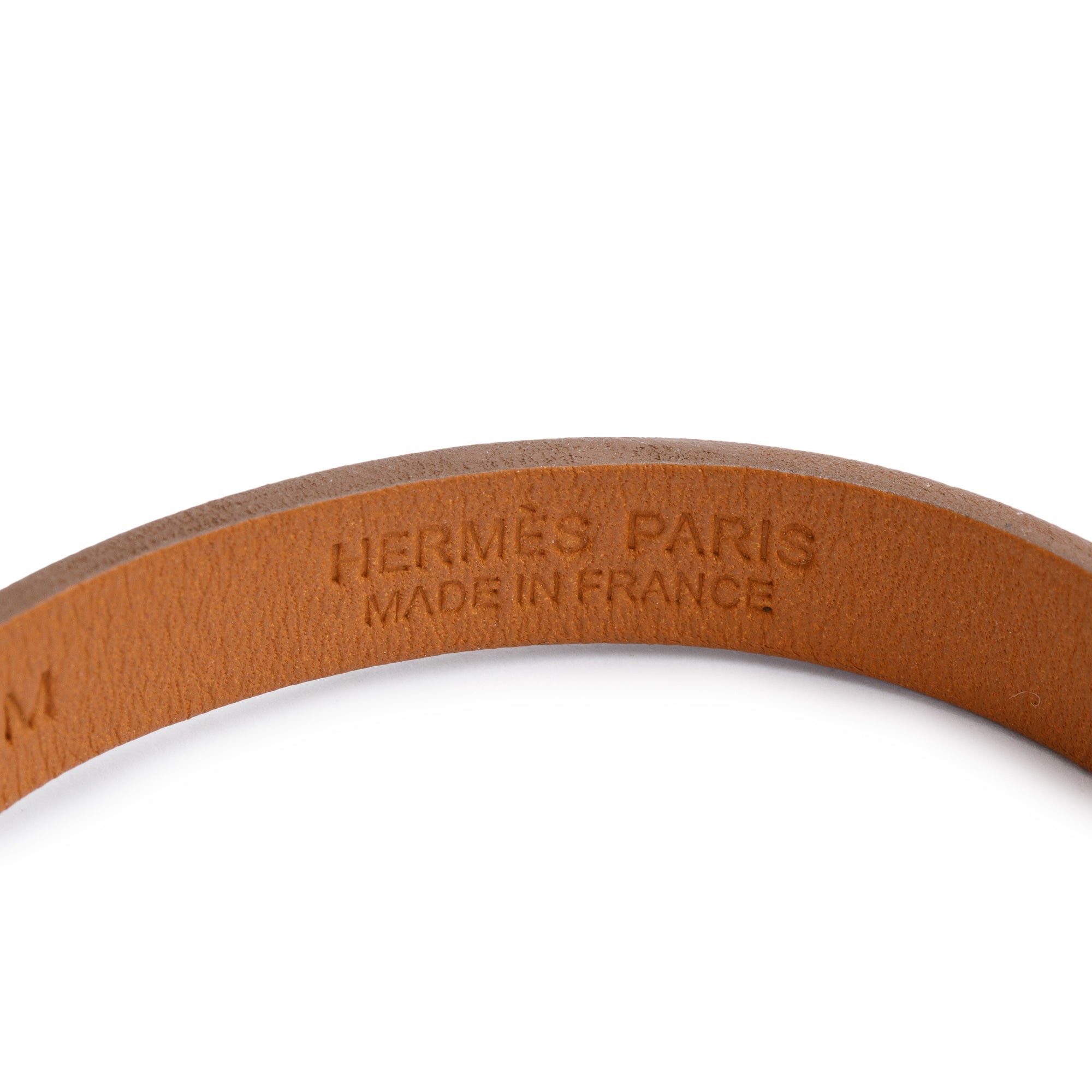 Hermes Palladium Plated Etoupe Leather Rivale Mini Bracelet w/ Box