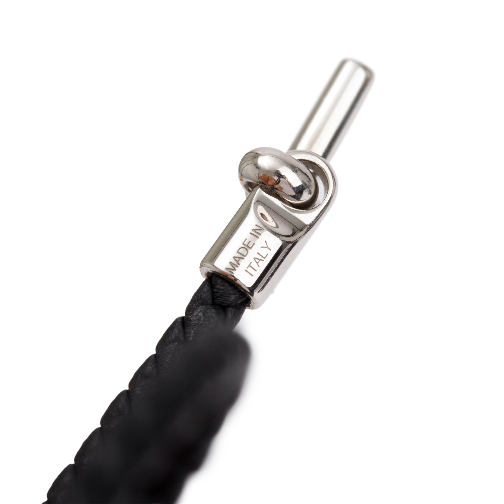 Hermes Palladium Plated Glenan H Black Braided Calfskin Leather Bracelet w/ Box