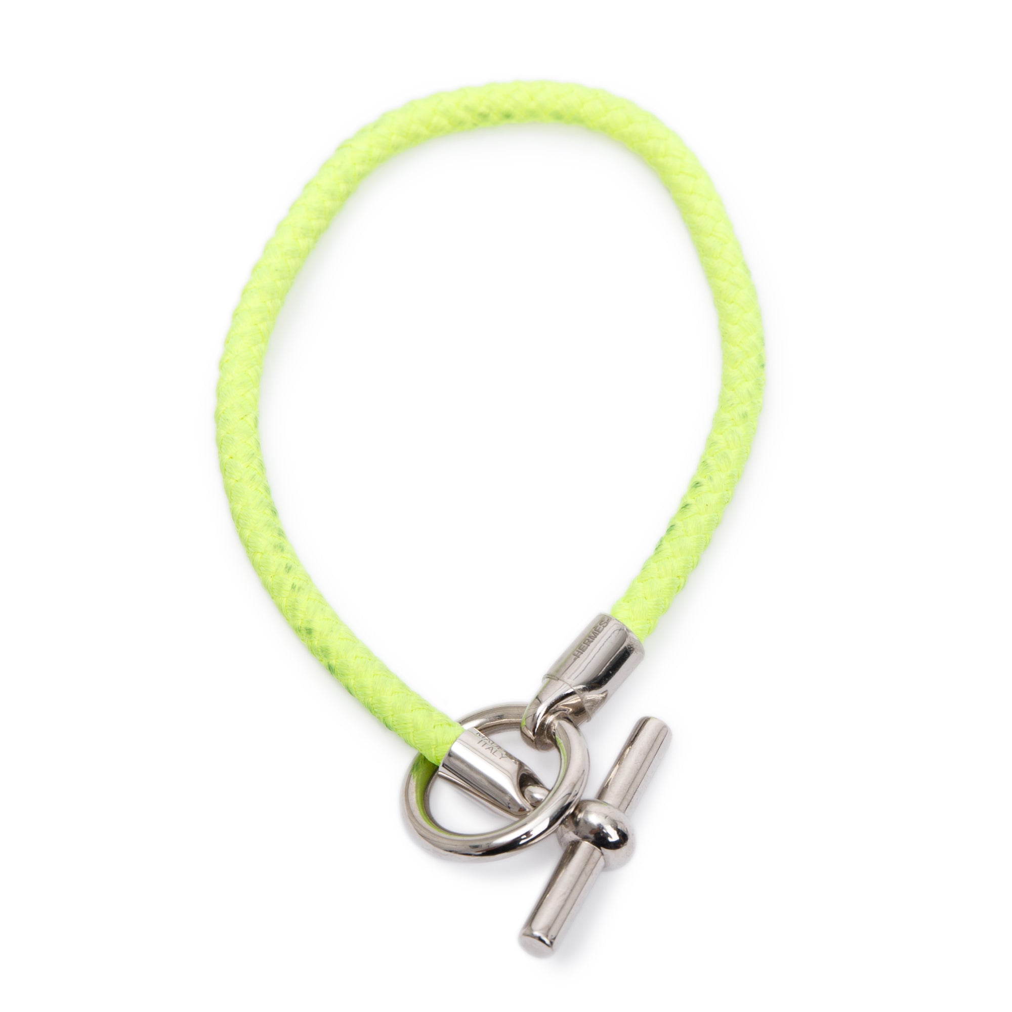 Hermes Palladium Plated Glenan H Green Cord Bracelet