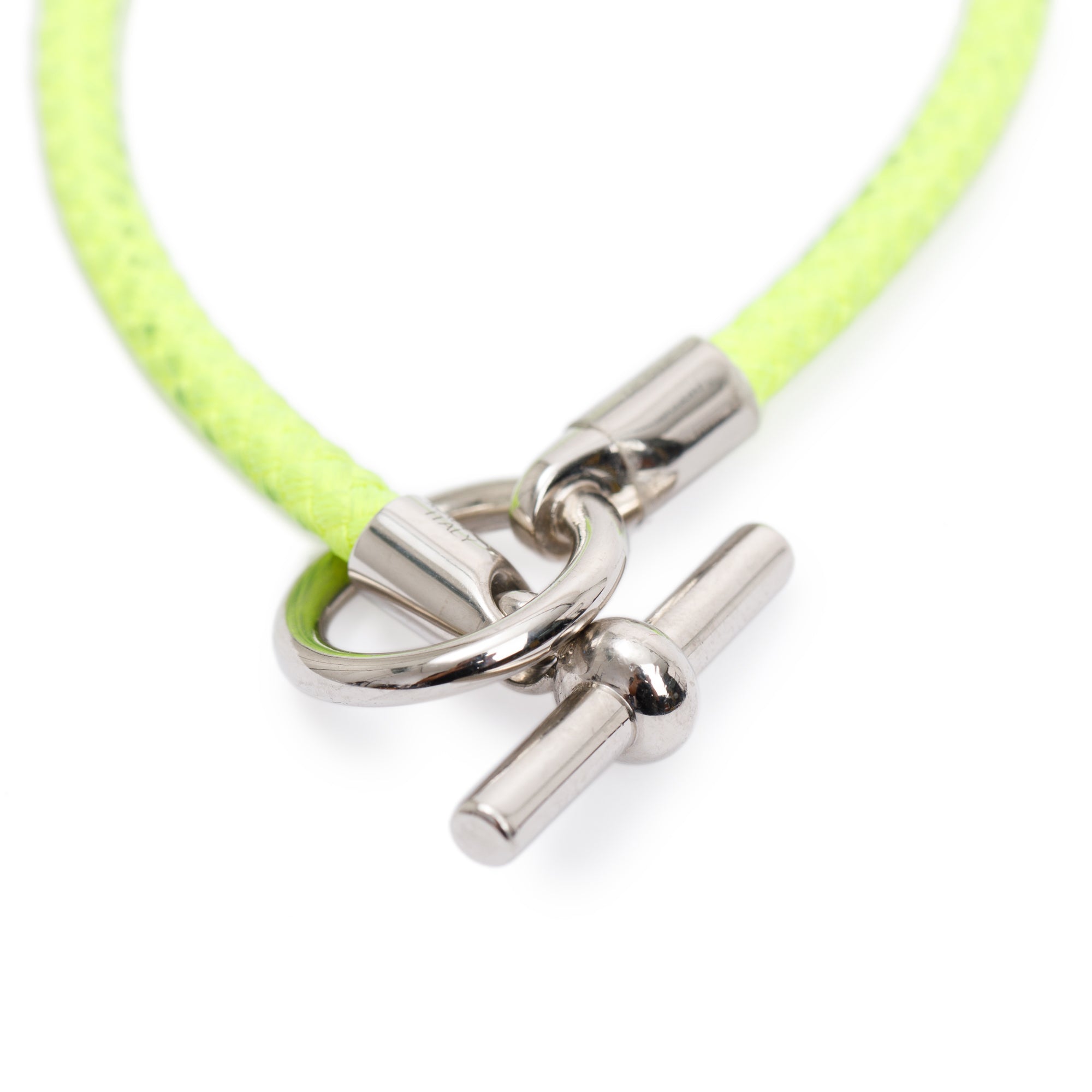 Hermes Palladium Plated Glenan H Green Cord Bracelet