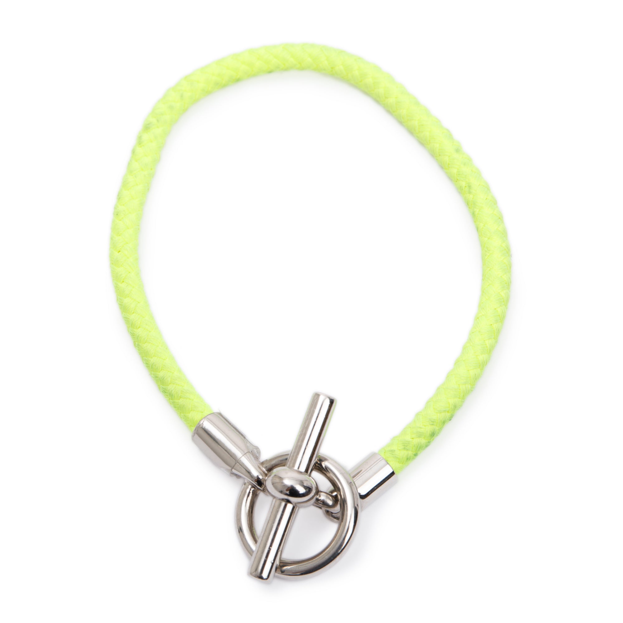 Hermes Palladium Plated Glenan H Green Cord Bracelet