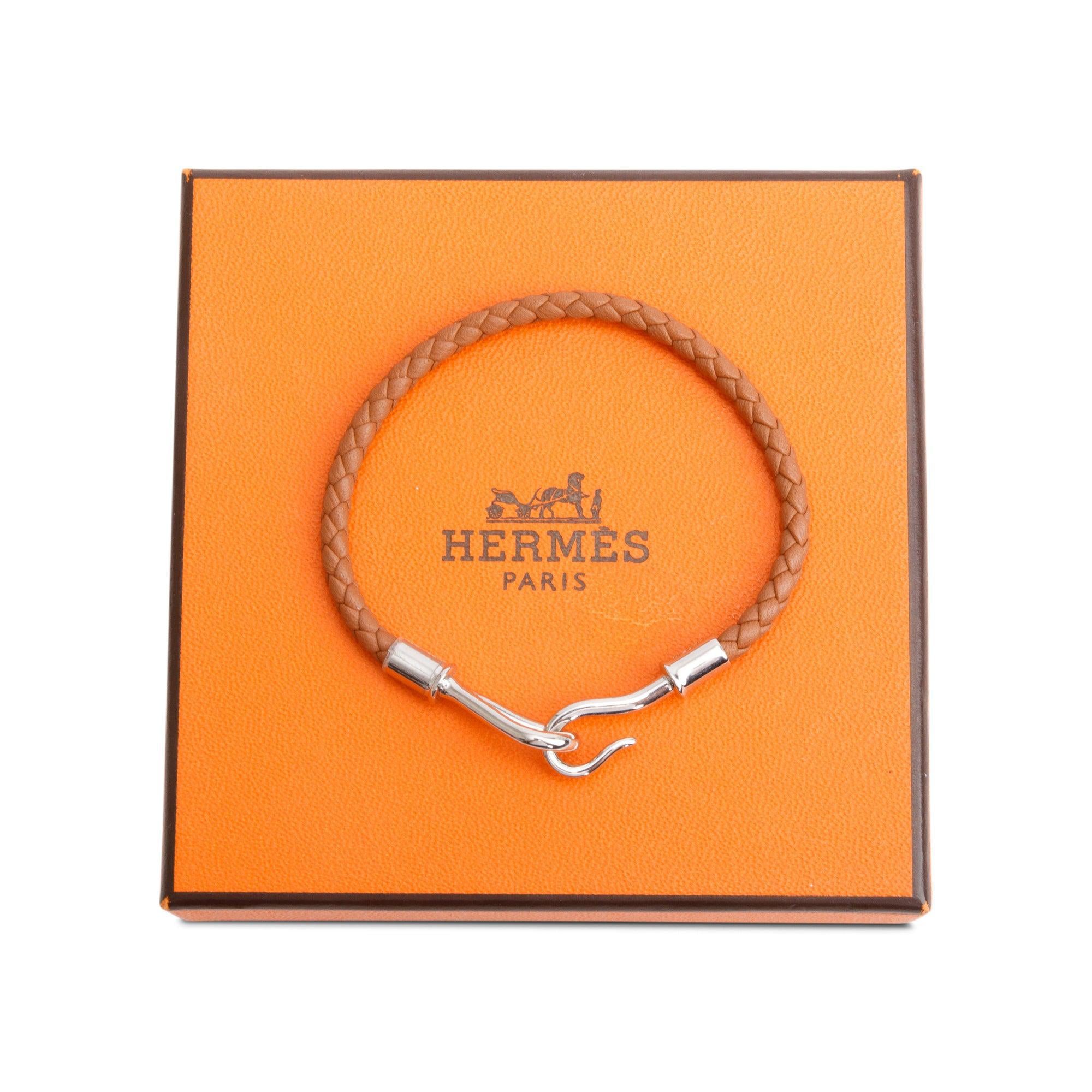 Hermes Palladium Plated Gold Swift Calfskin Leather Jumbo H Bracelet w/ Box