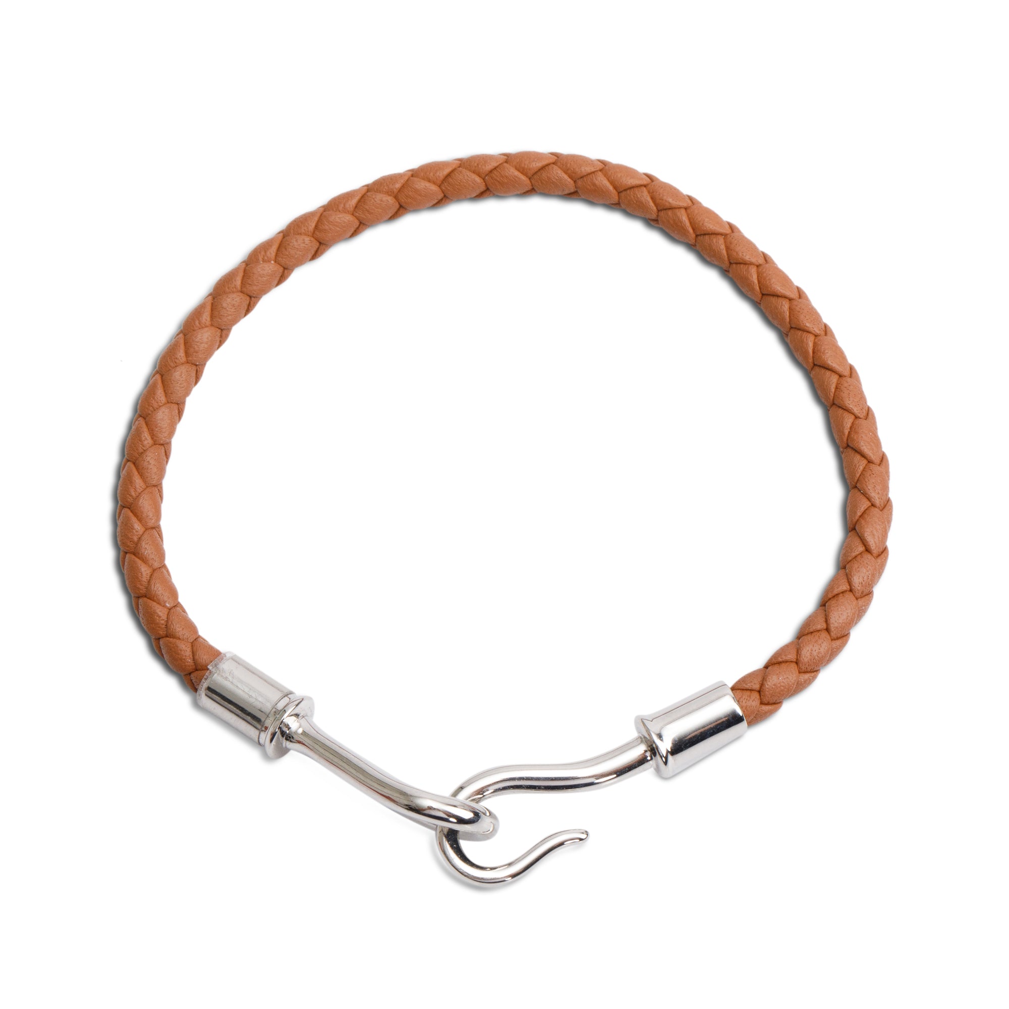 Hermes Palladium Plated Gold Swift Calfskin Leather Jumbo H Bracelet w/ Box