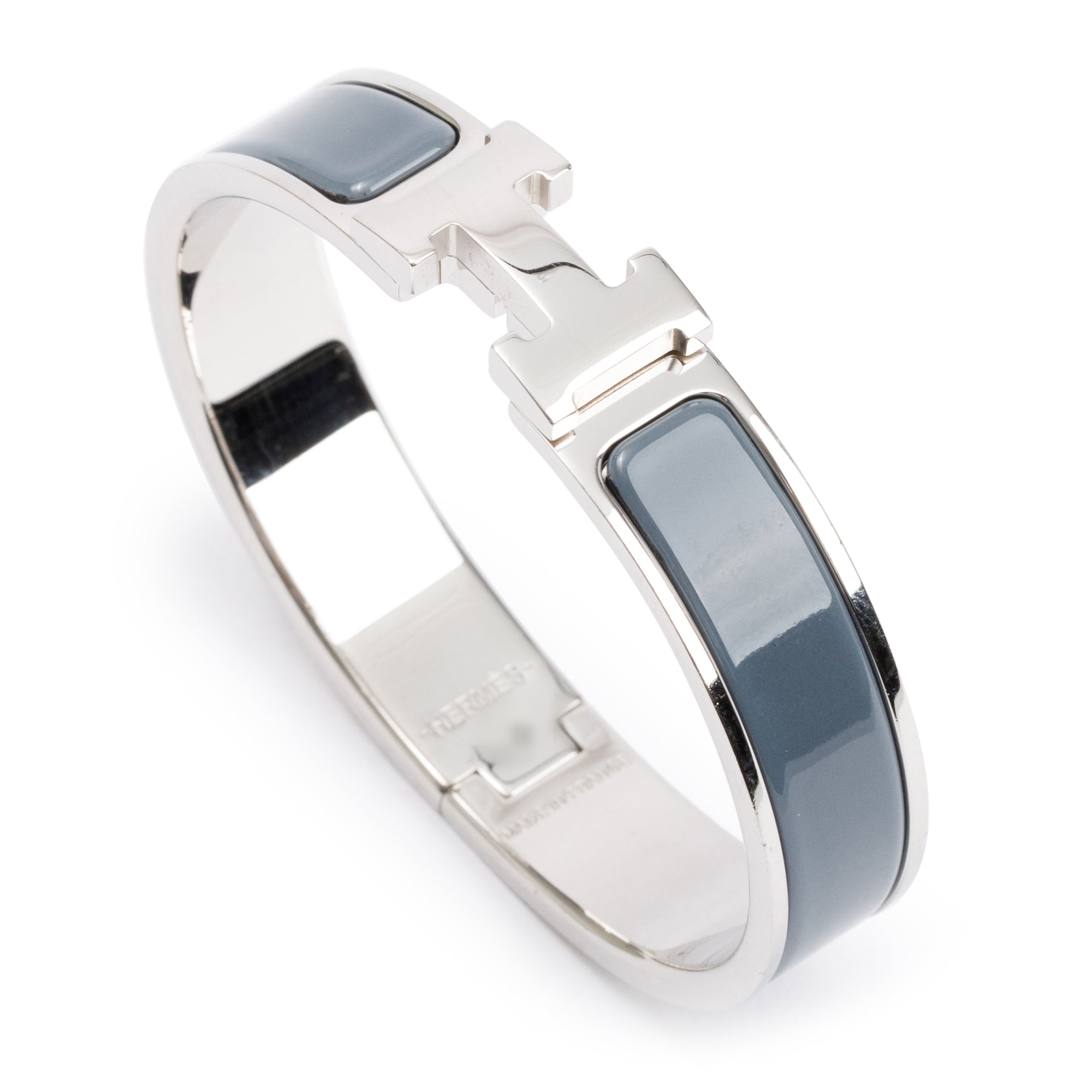 Hermes Palladium Plated Grey Enamel 12 MM Clic H Bracelet