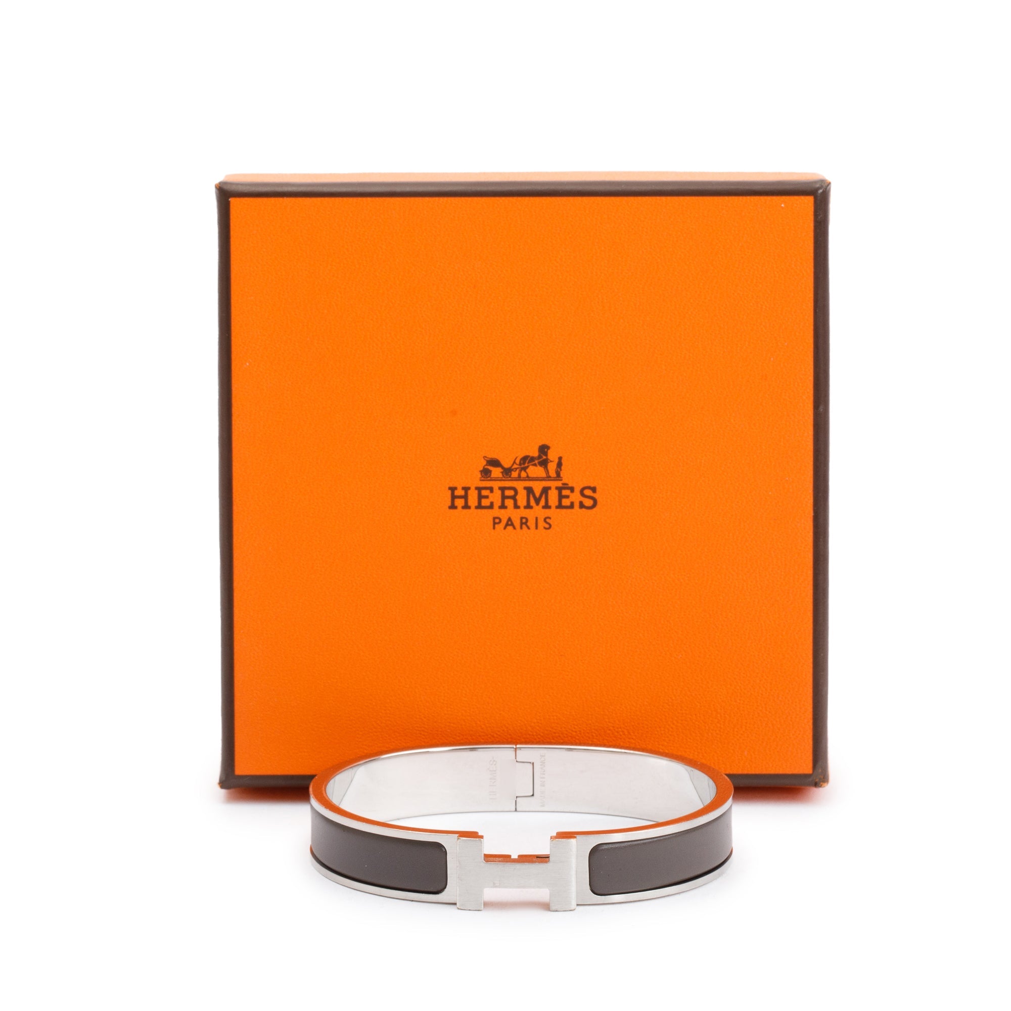 Hermes Palladium Plated Grey Mat Enamel 12 MM Clic HH Bracelet w/ Box