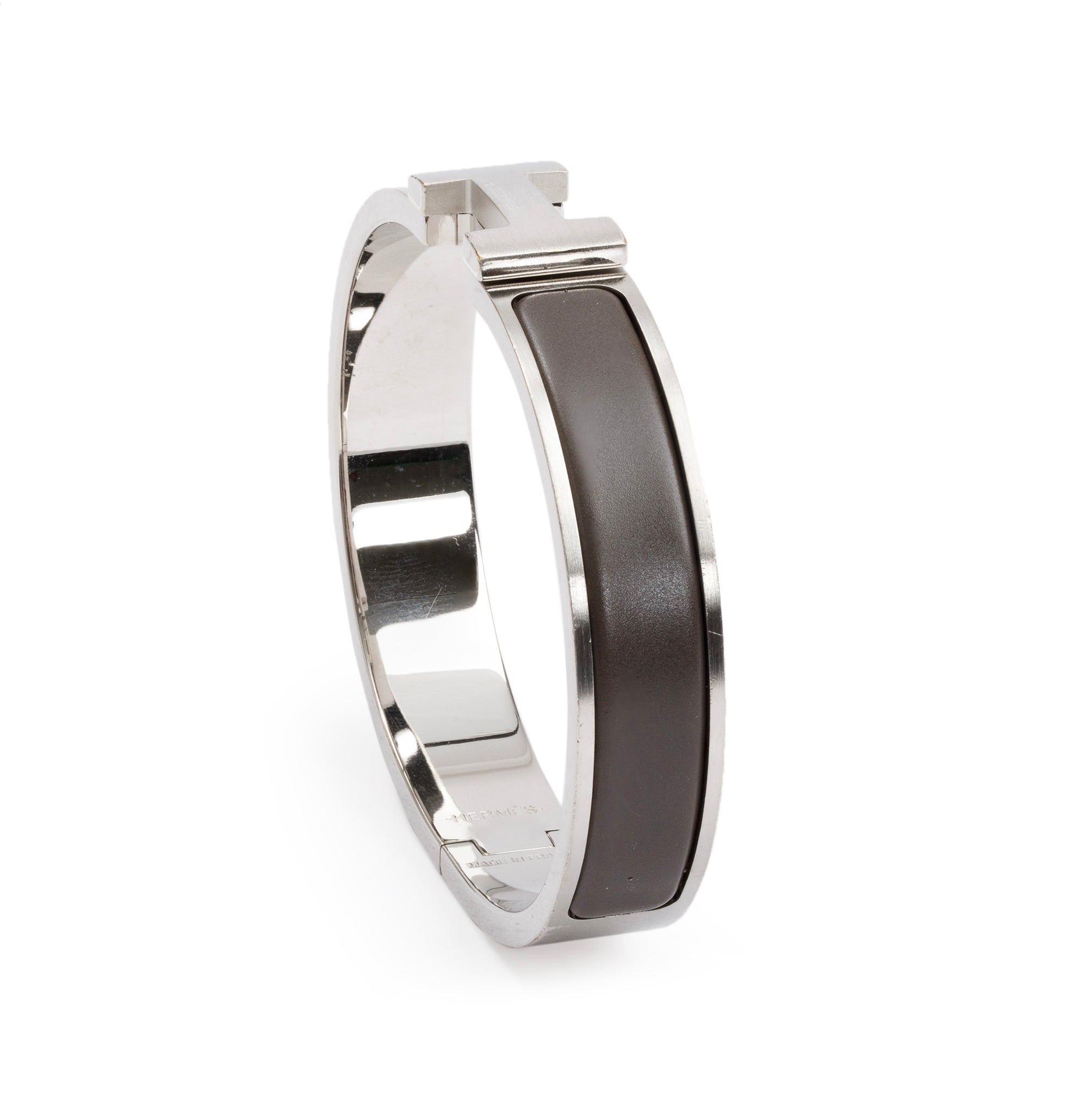 Hermes Palladium Plated Grey Mat Enamel 12 MM Clic HH Bracelet w/ Box