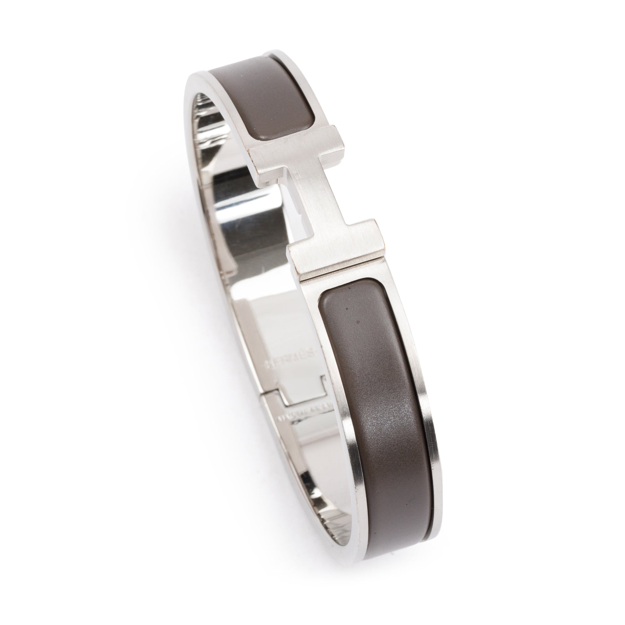 Hermes Palladium Plated Grey Mat Enamel 12 MM Clic HH Bracelet w/ Box