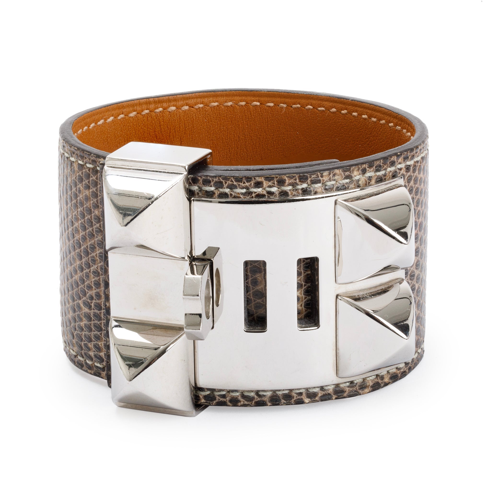 Hermes Palladium Plated Lizard Collier de Chien Bracelet