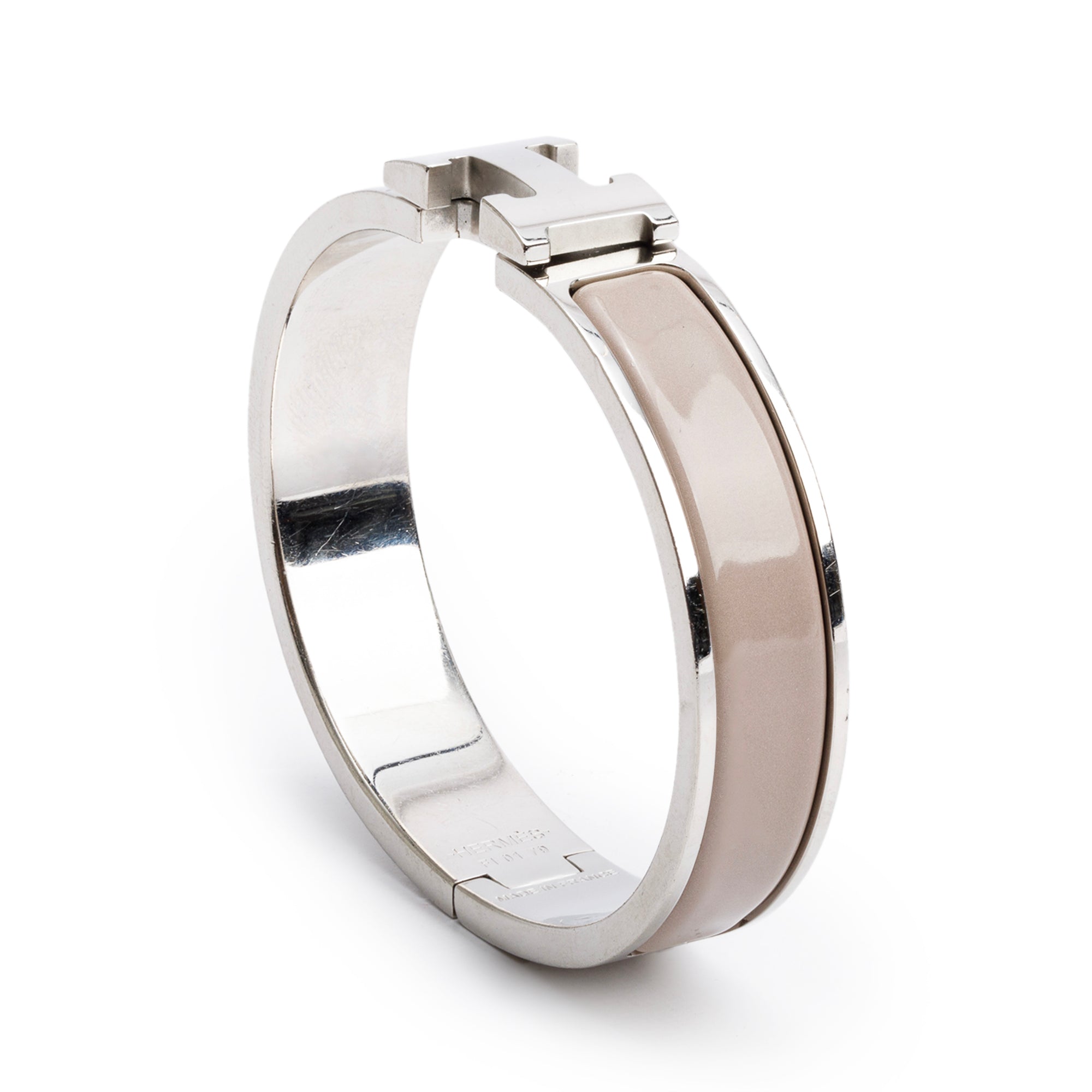 Hermes Palladium Plated Marron Glace Enamel 12 MM Clic H Bracelet