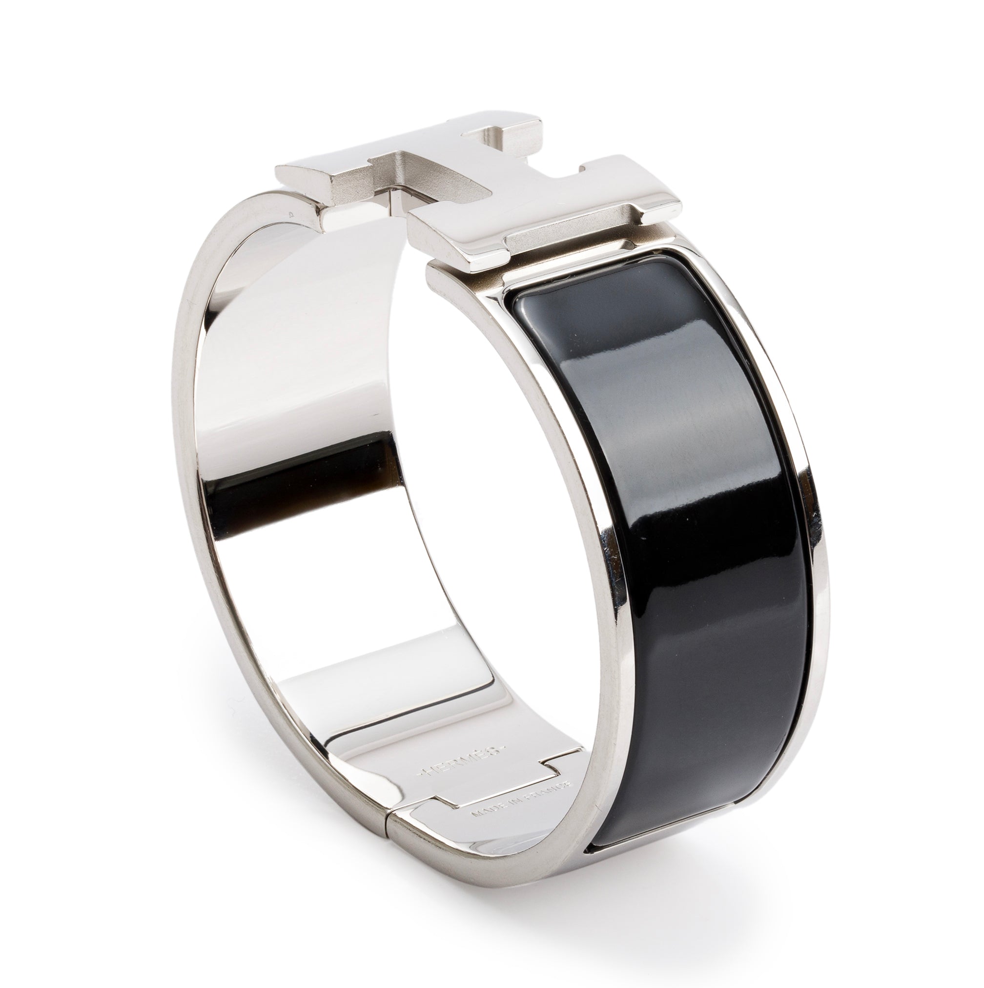Hermes Palladium-Plated Noir Enamel Clic Clac H Bracelet
