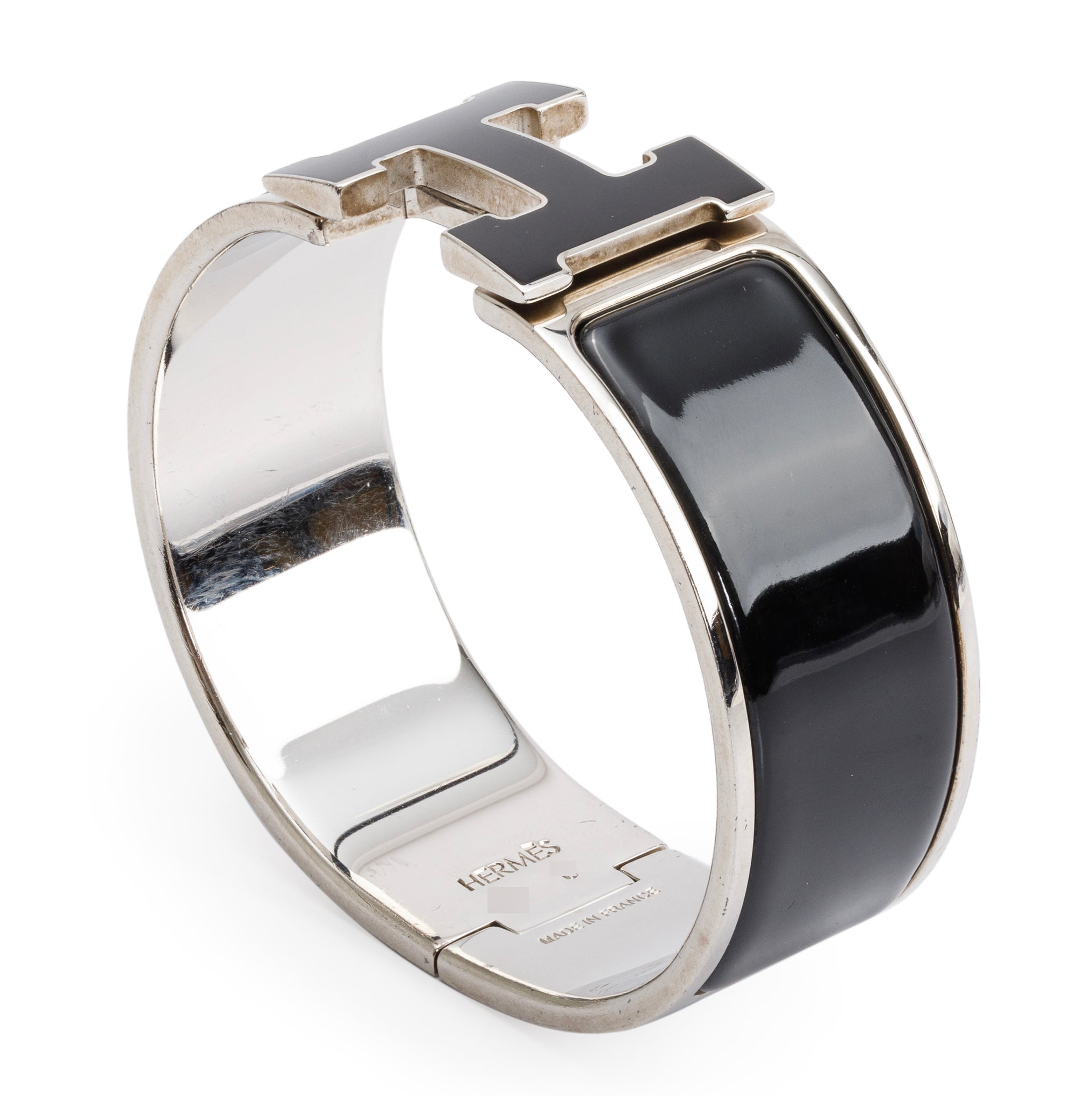 Hermes Palladium-Plated Noir Enamel Clic Clac H Bracelet