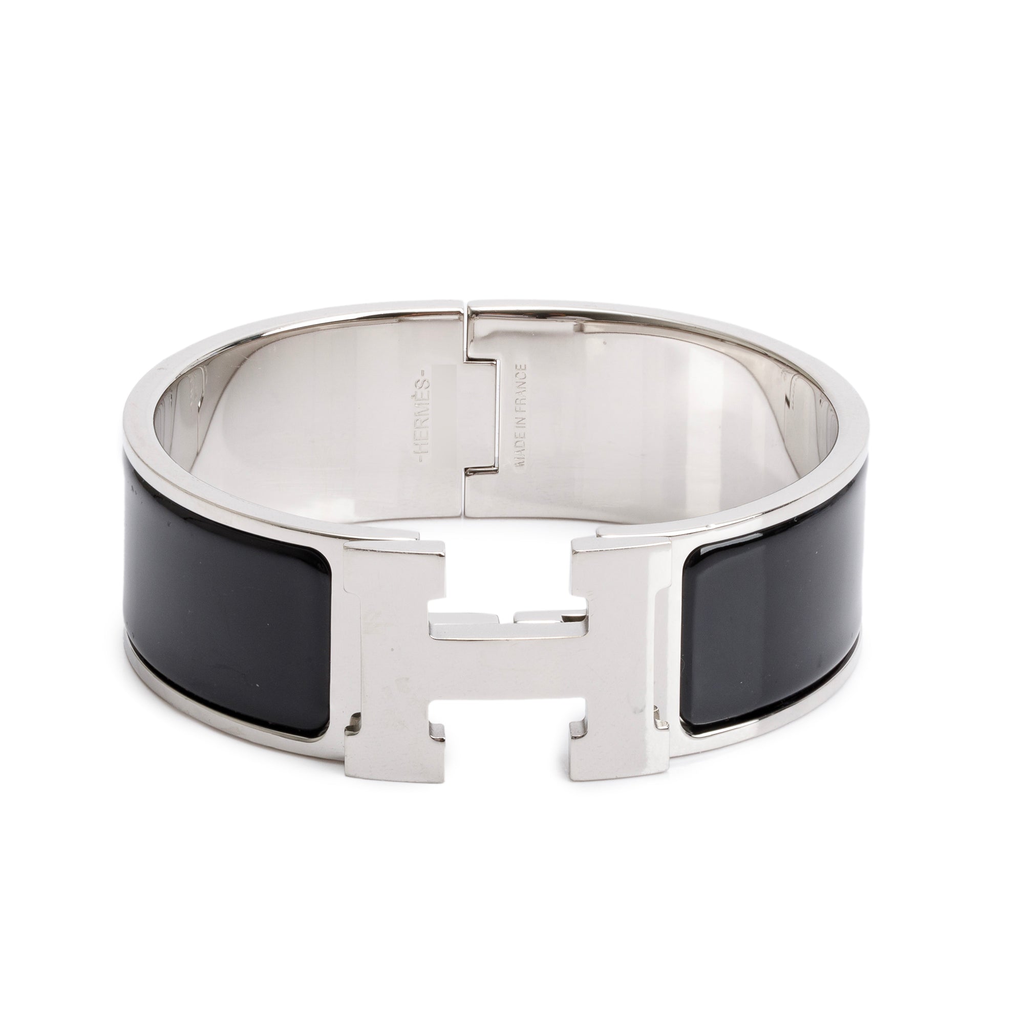 Hermes Palladium-Plated Noir Enamel Clic Clac H Bracelet