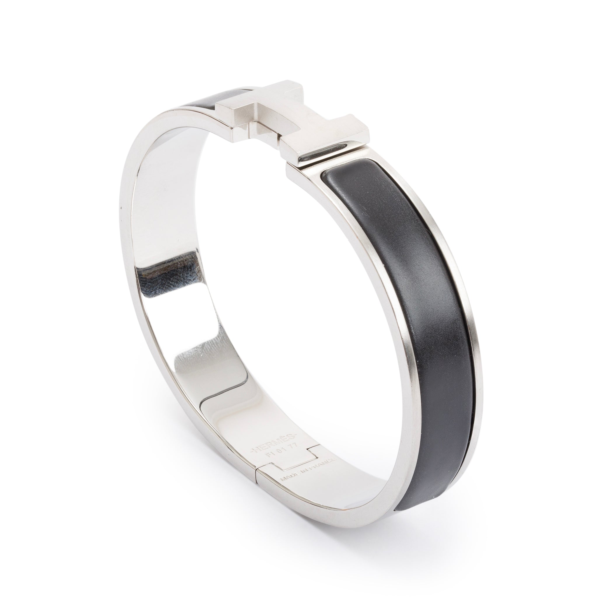 Hermes Palladium Plated Noir Mat Enamel 12 MM Clic HH Bracelet w/ Box