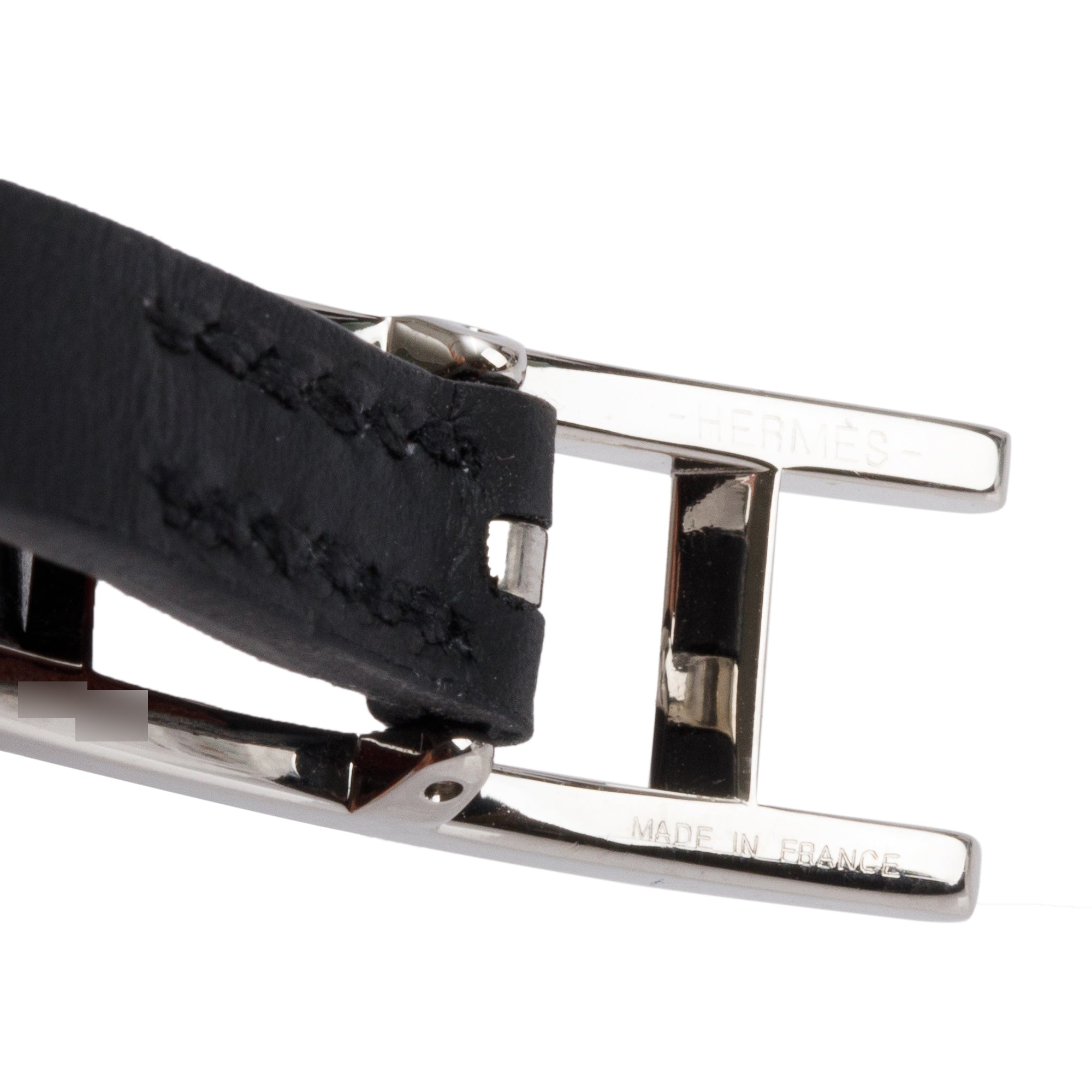 Hermes Palladium Plated Noir/Fauve Chamonix/Tadelakt Leather Behapi Double Tour Bracelet w/ Box