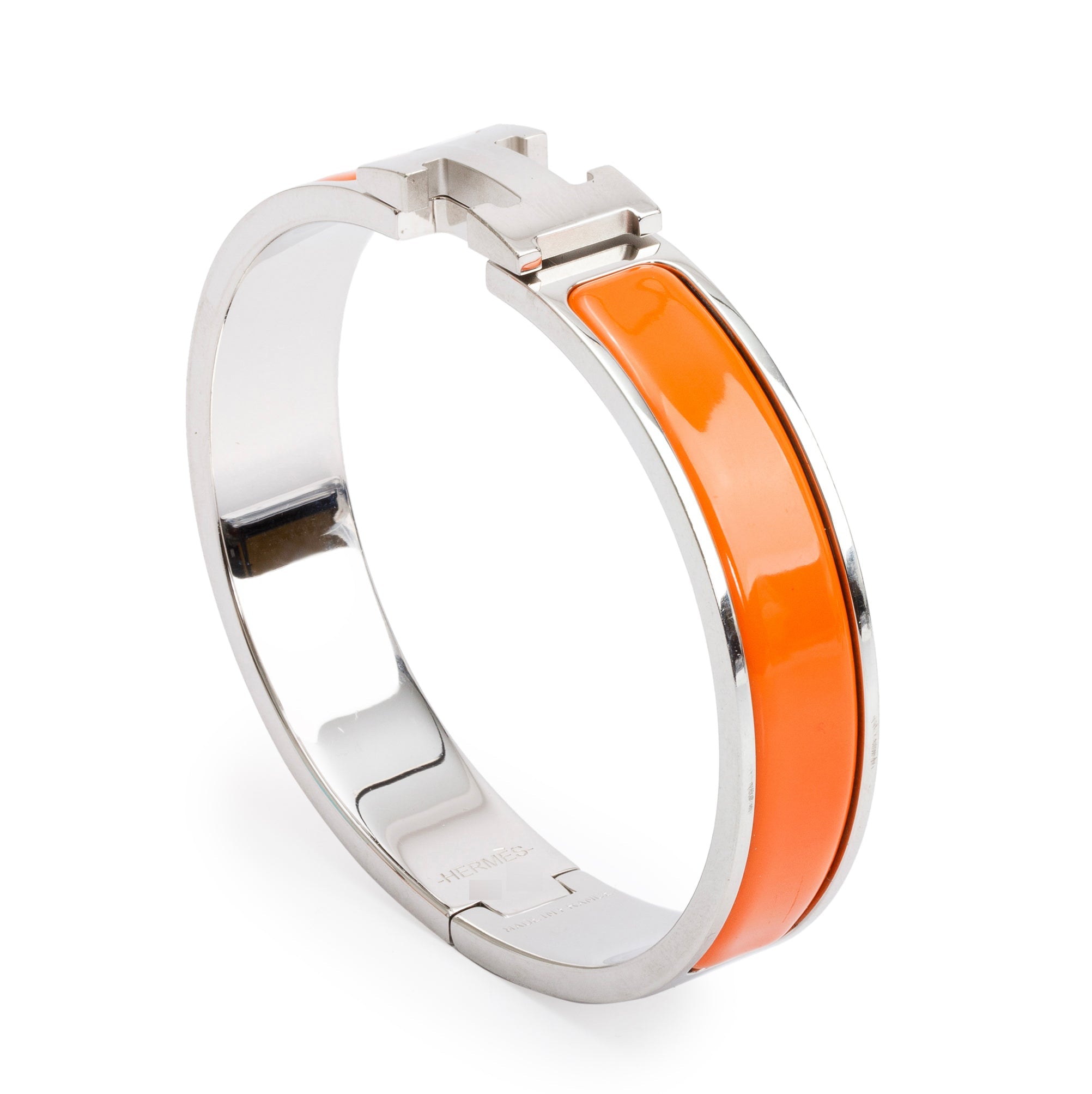 Hermes Palladium-Plated Orange Enamel Clic H Bracelet w/ Box