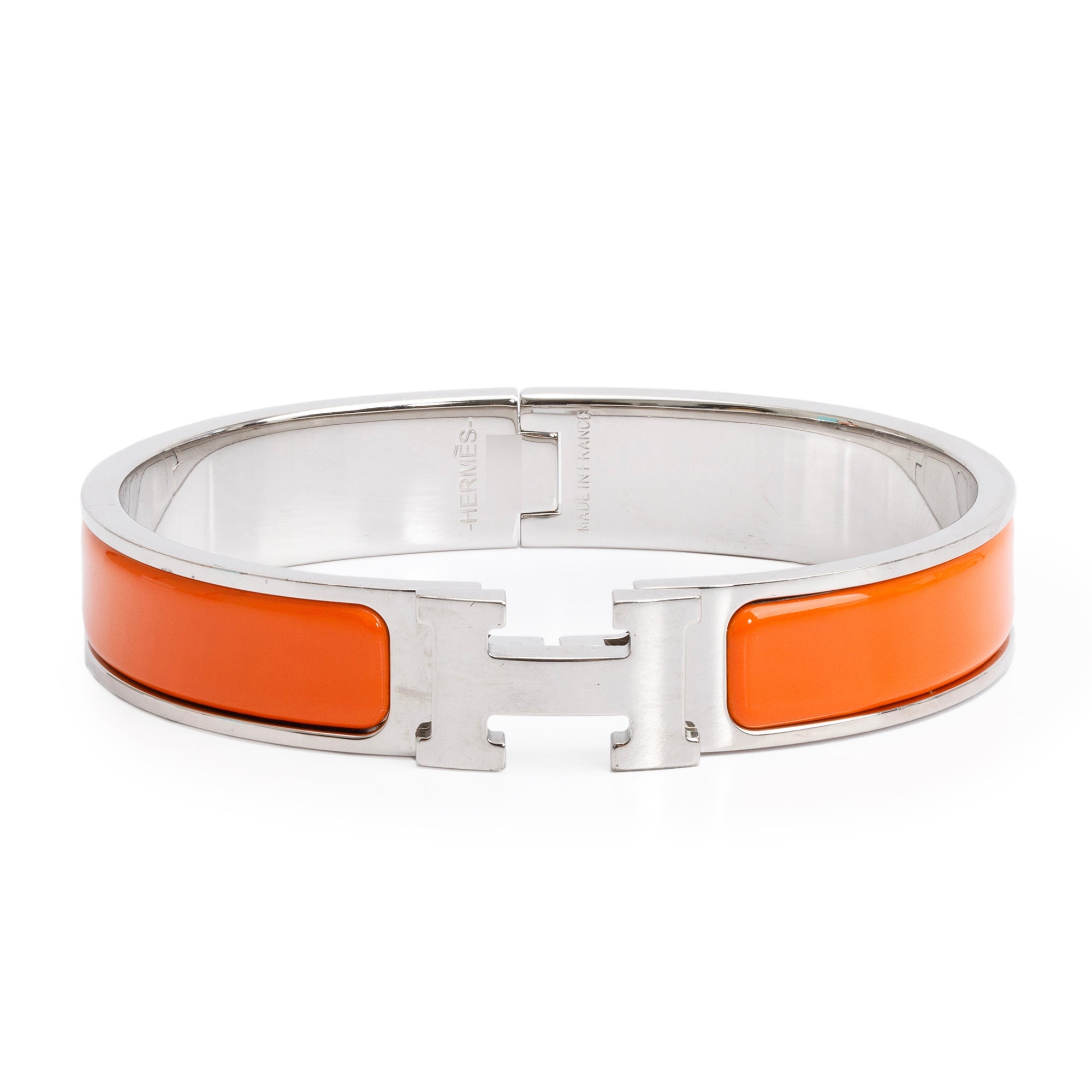 Hermes Palladium-Plated Orange Enamel Clic H Bracelet w/ Box