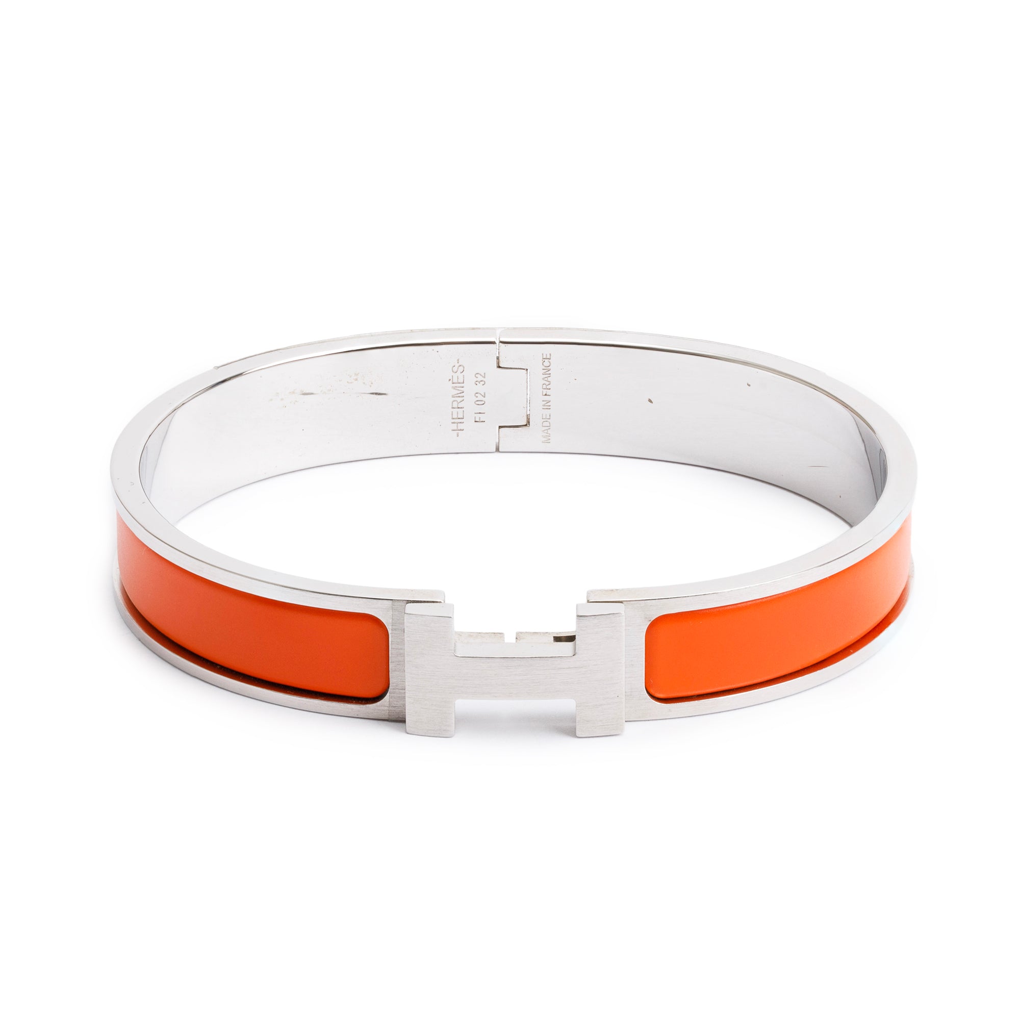 Hermes Palladium Plated Orange Matte Enamel 12 MM Clic HH Bracelet w/ Box